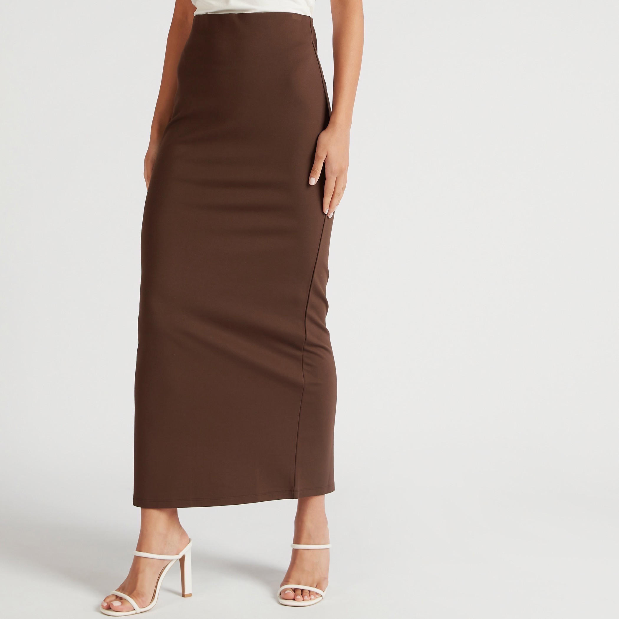 Solid Maxi Pencil Skirt with Slit Detail-women-clothing-bottoms-skirts-image-1