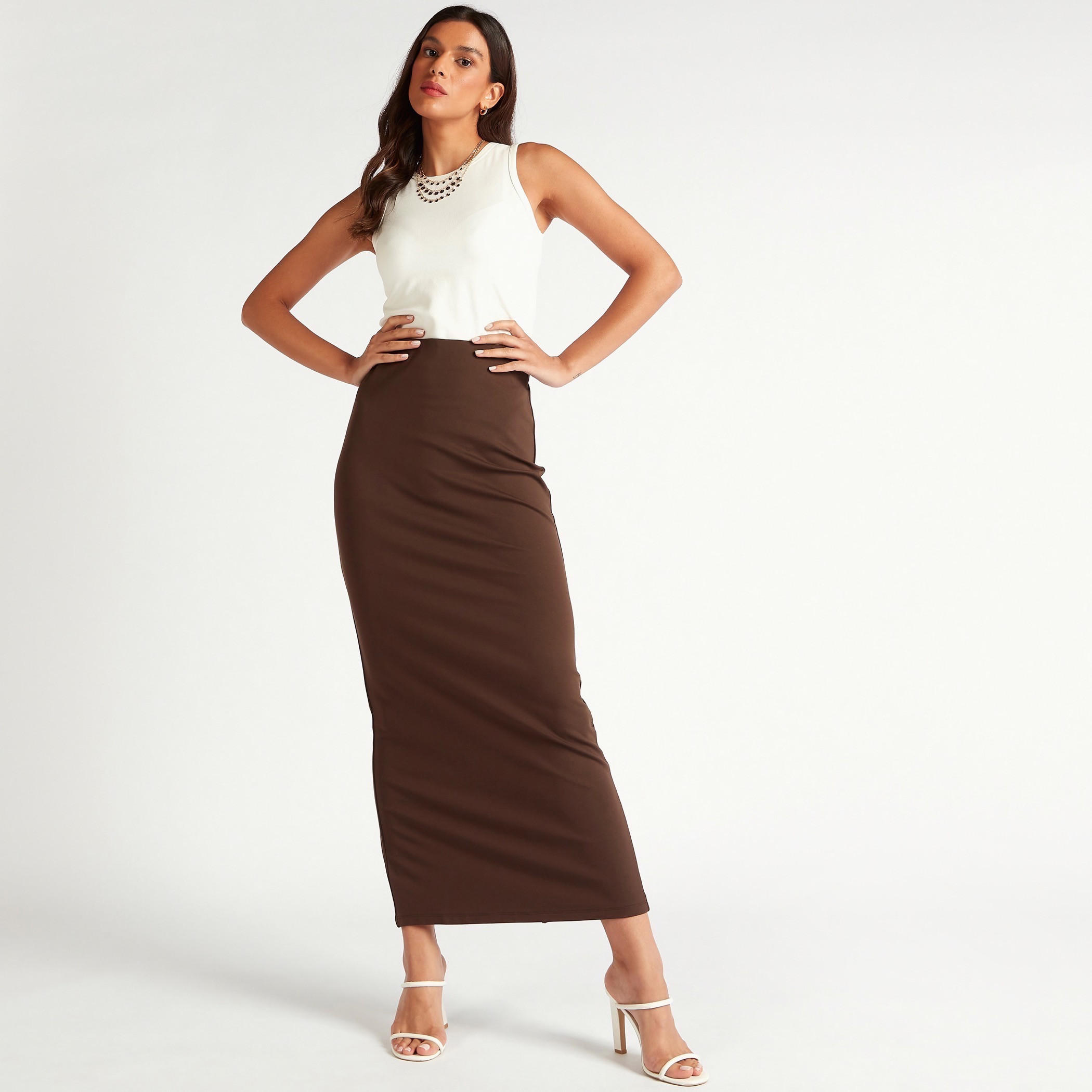 Solid Maxi Pencil Skirt with Slit Detail-women-clothing-bottoms-skirts-image-2