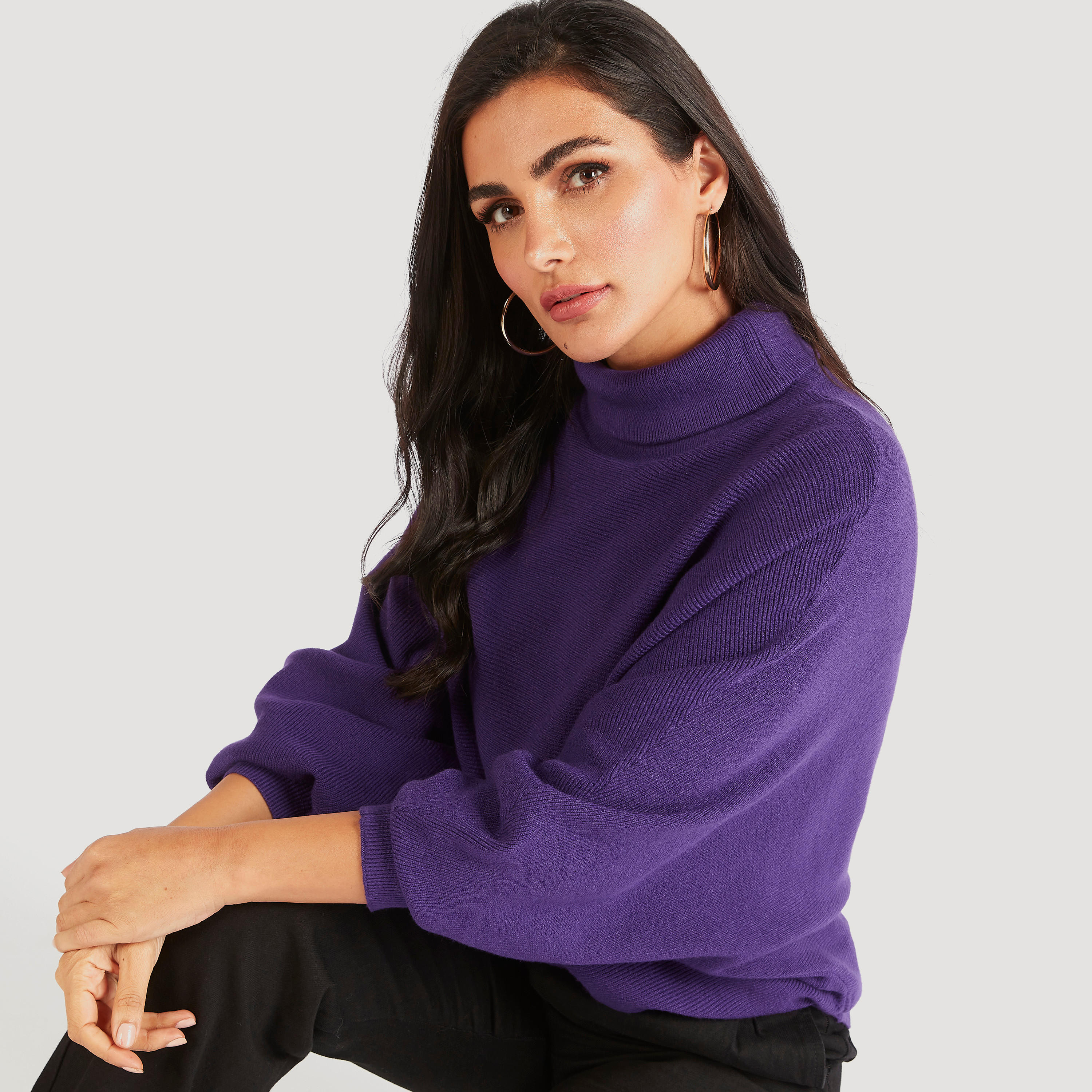 Textured Sweater with Turtle Neck and Long Sleeves-women-clothing-cardigansandjumpers-jumpers-image-1