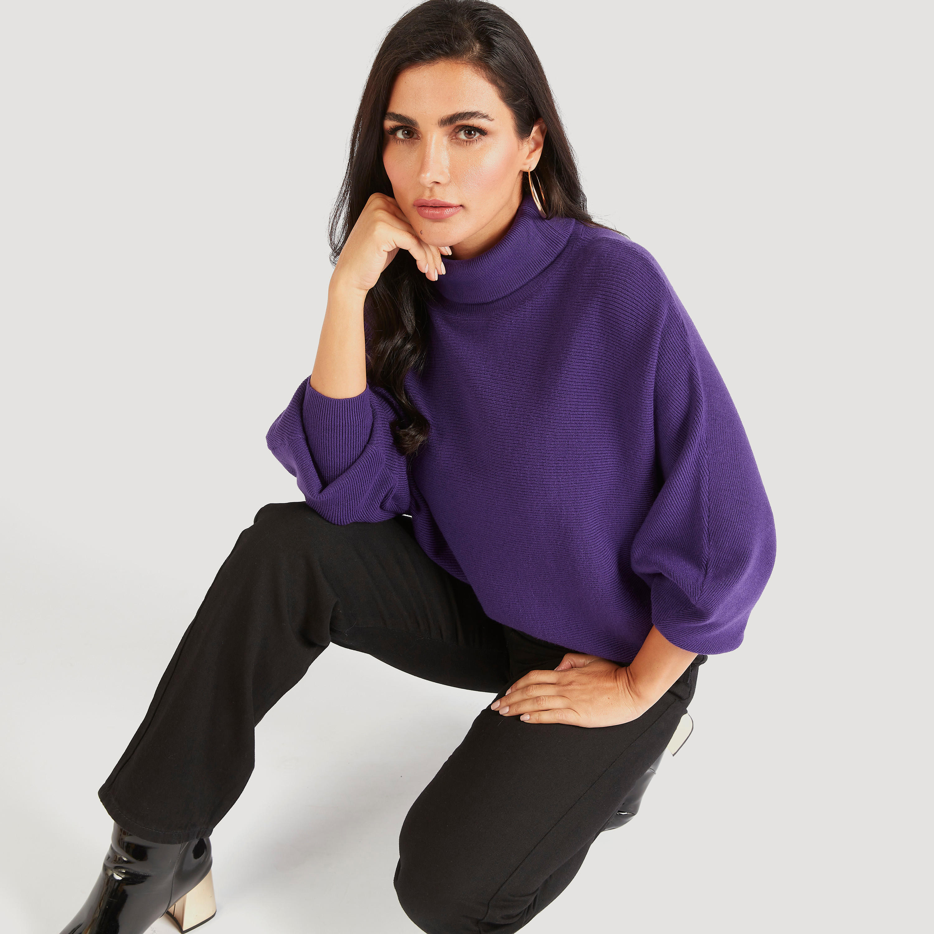 Textured Sweater with Turtle Neck and Long Sleeves-women-clothing-cardigansandjumpers-jumpers-image-2
