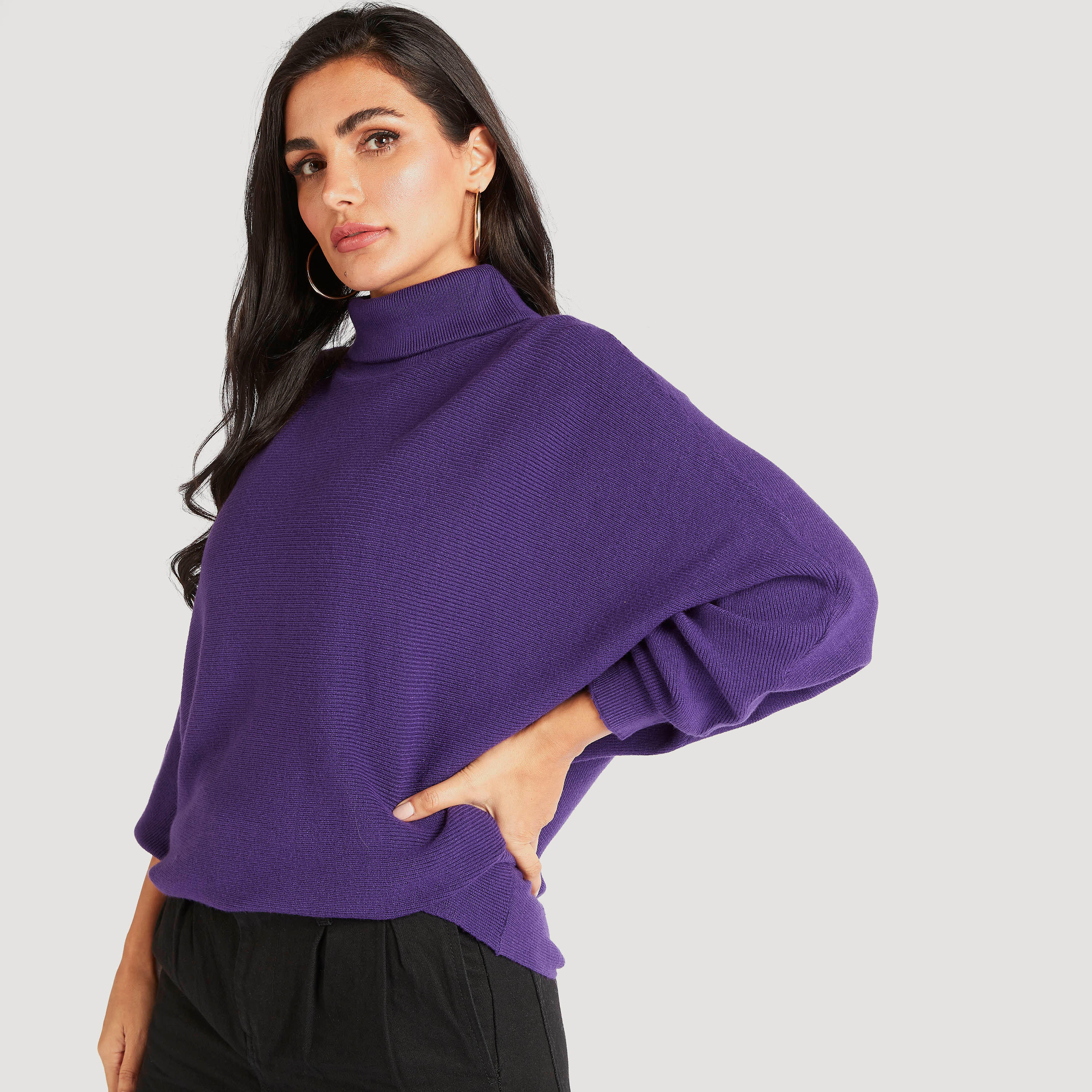 Textured Sweater with Turtle Neck and Long Sleeves-women-clothing-cardigansandjumpers-jumpers-image-5