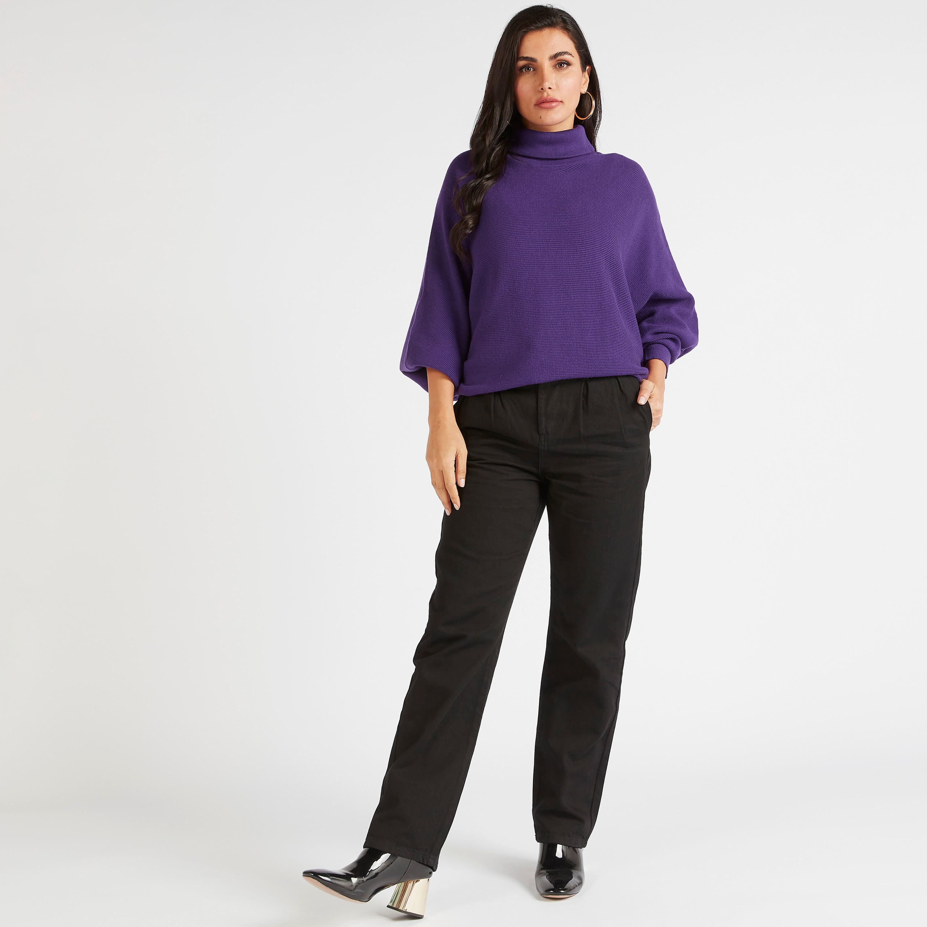 Textured Sweater with Turtle Neck and Long Sleeves-women-clothing-cardigansandjumpers-jumpers-image-6