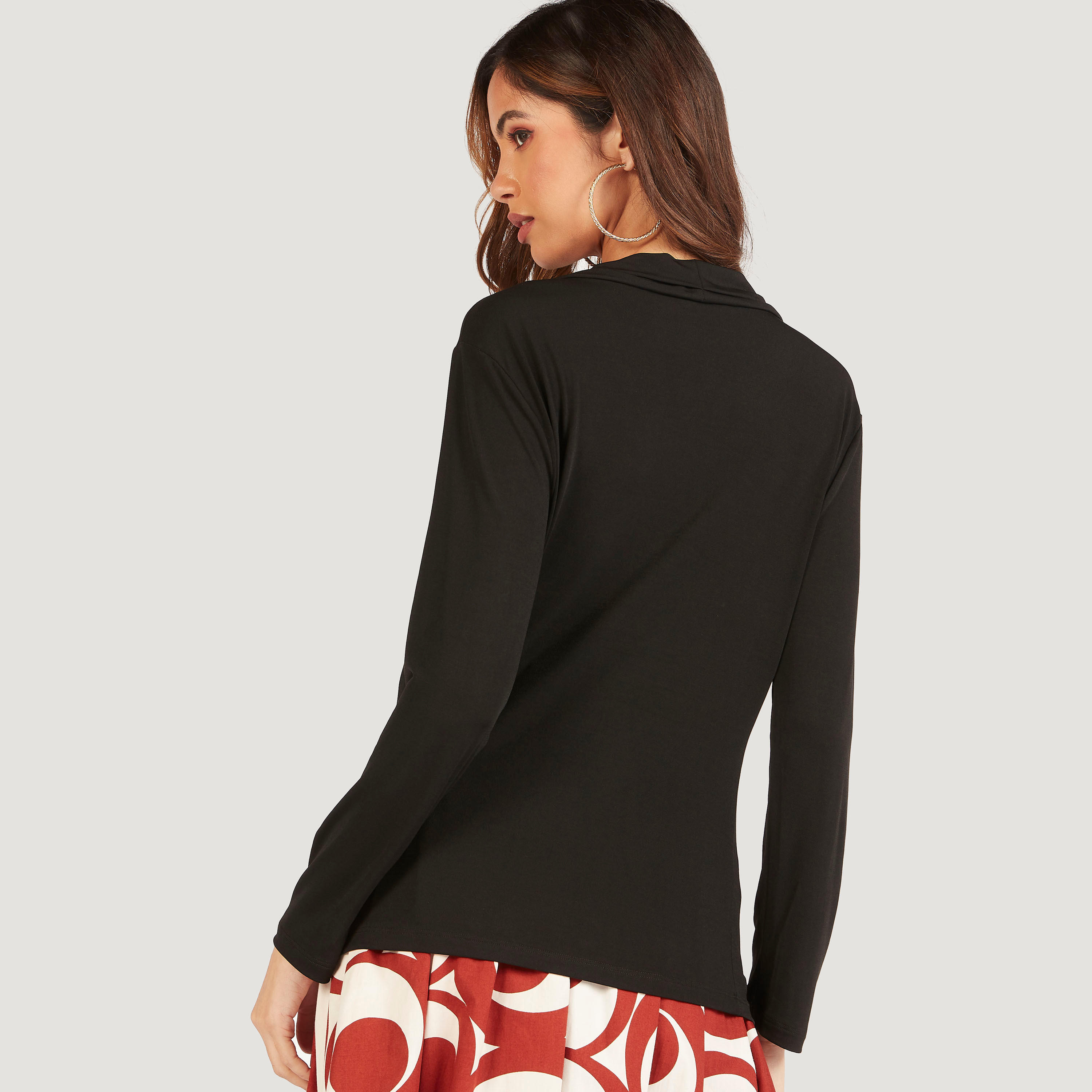 Solid Cowl Neck T-shirt with Long Sleeves-women-clothing-tshirts-image-4