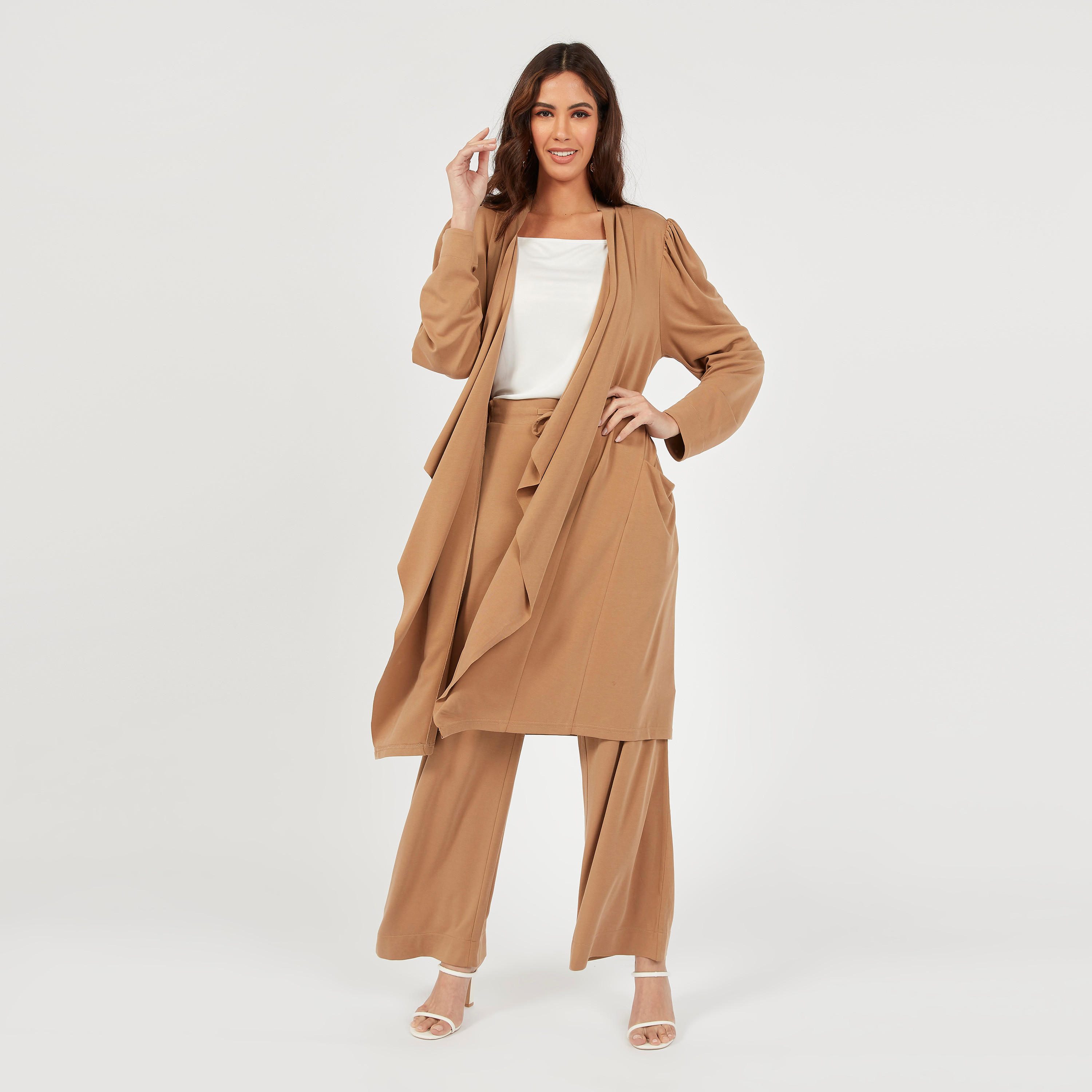 Solid Longline Shrug with Shawl Neck and Long Sleeves-women-winterwear-cardigansandjumpers-cardigans-image-2
