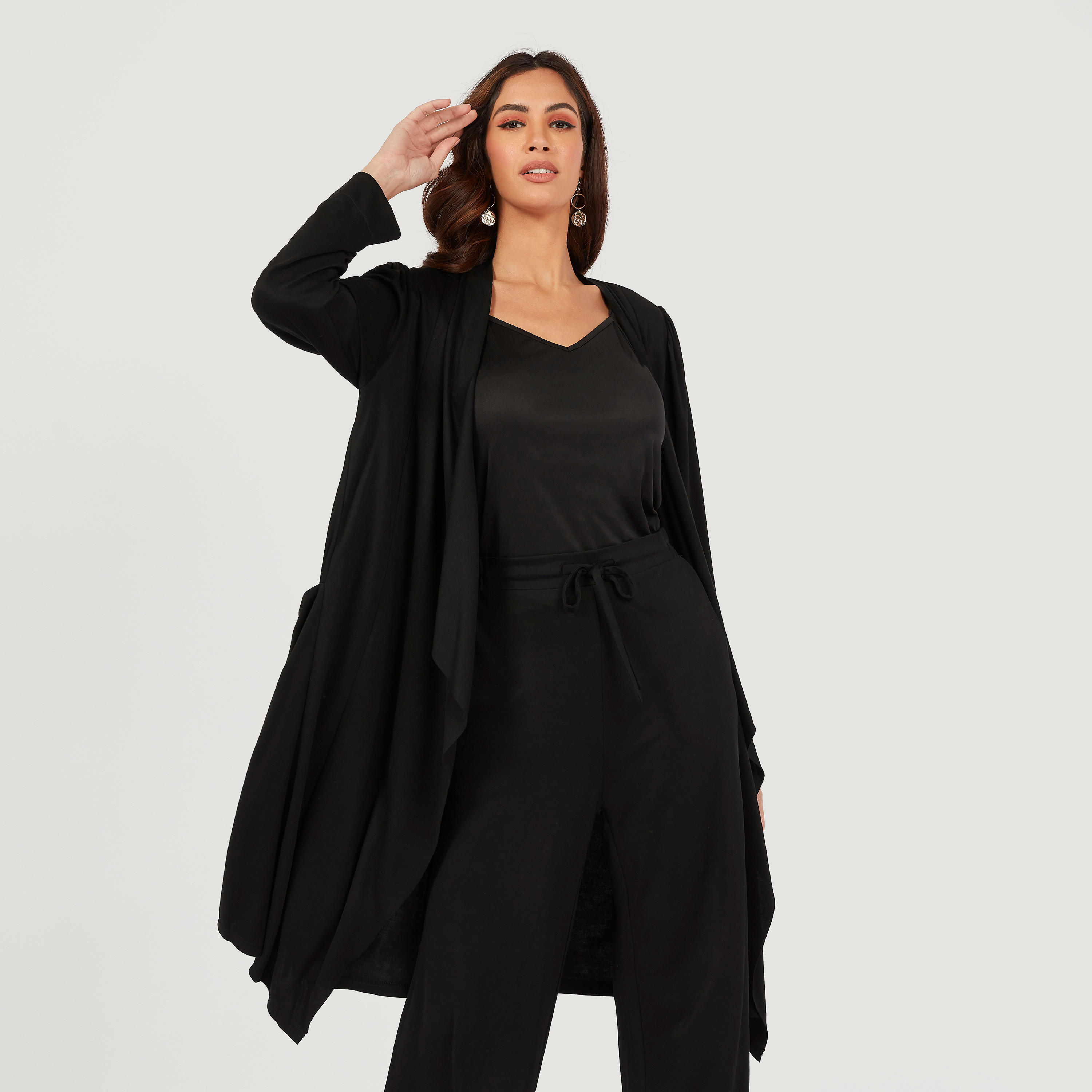 Solid Longline Shrug with Shawl Neck and Long Sleeves-women-winterwear-cardigansandjumpers-cardigans-image-5