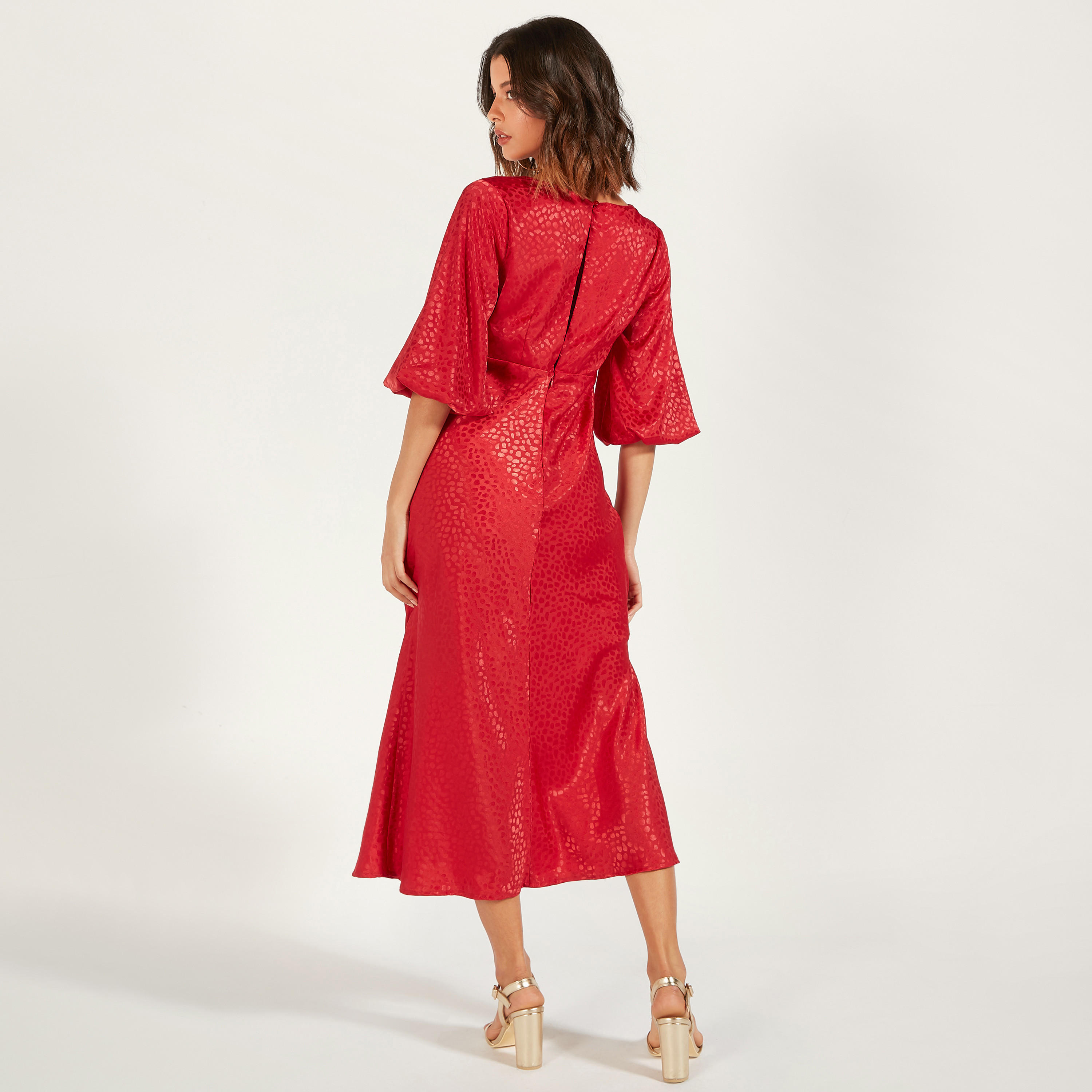 All-Over Animal Print Midi Dress with Short Sleeves and Zip Closure-women-clothing-dresses-image-10