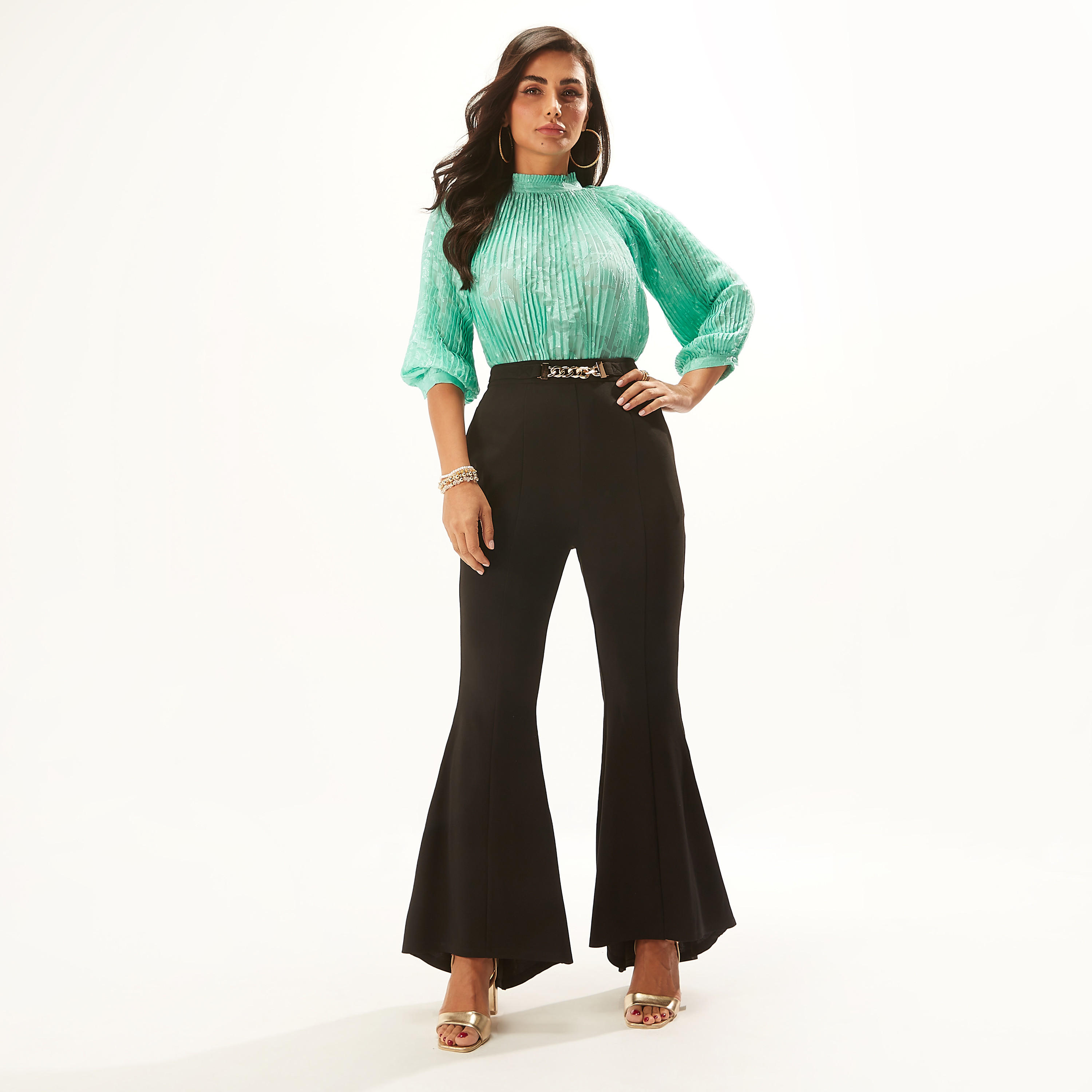 Textured Top with High Neck and 3/4 Sleeves-women-clothing-shirtsandblouses-blouses-image-8