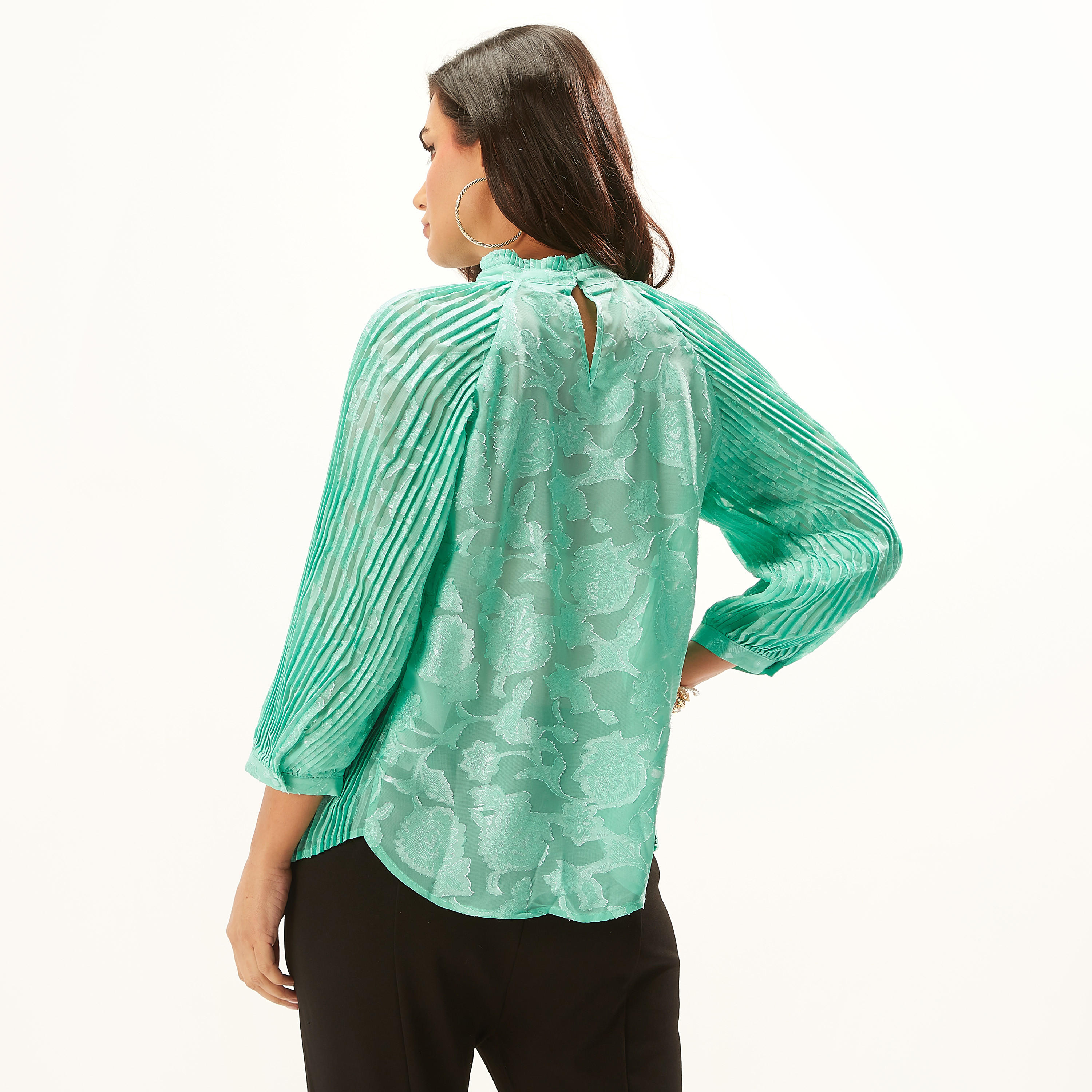 Textured Top with High Neck and 3/4 Sleeves-women-clothing-shirtsandblouses-blouses-image-10
