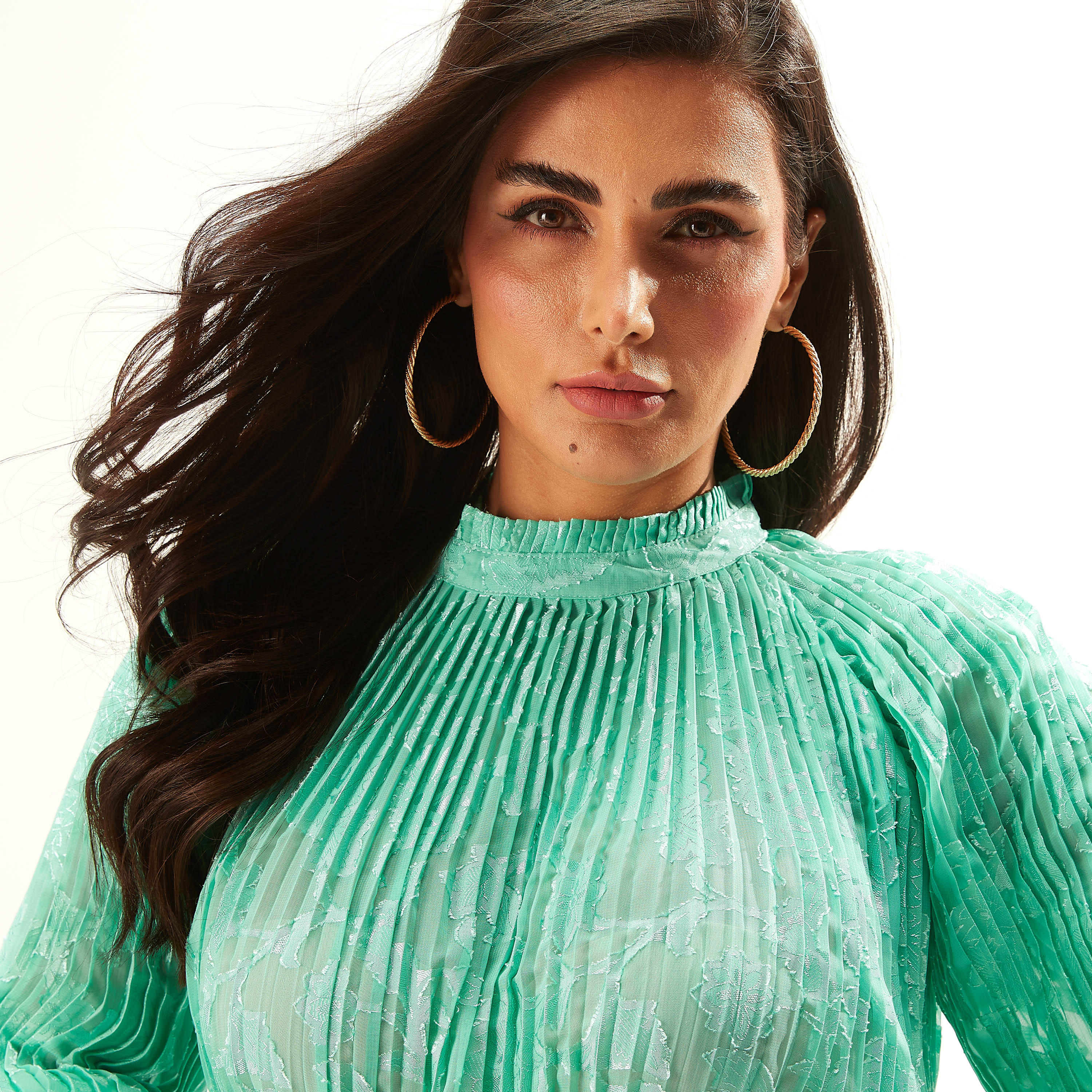 Textured Top with High Neck and 3/4 Sleeves-women-clothing-shirtsandblouses-blouses-image-11