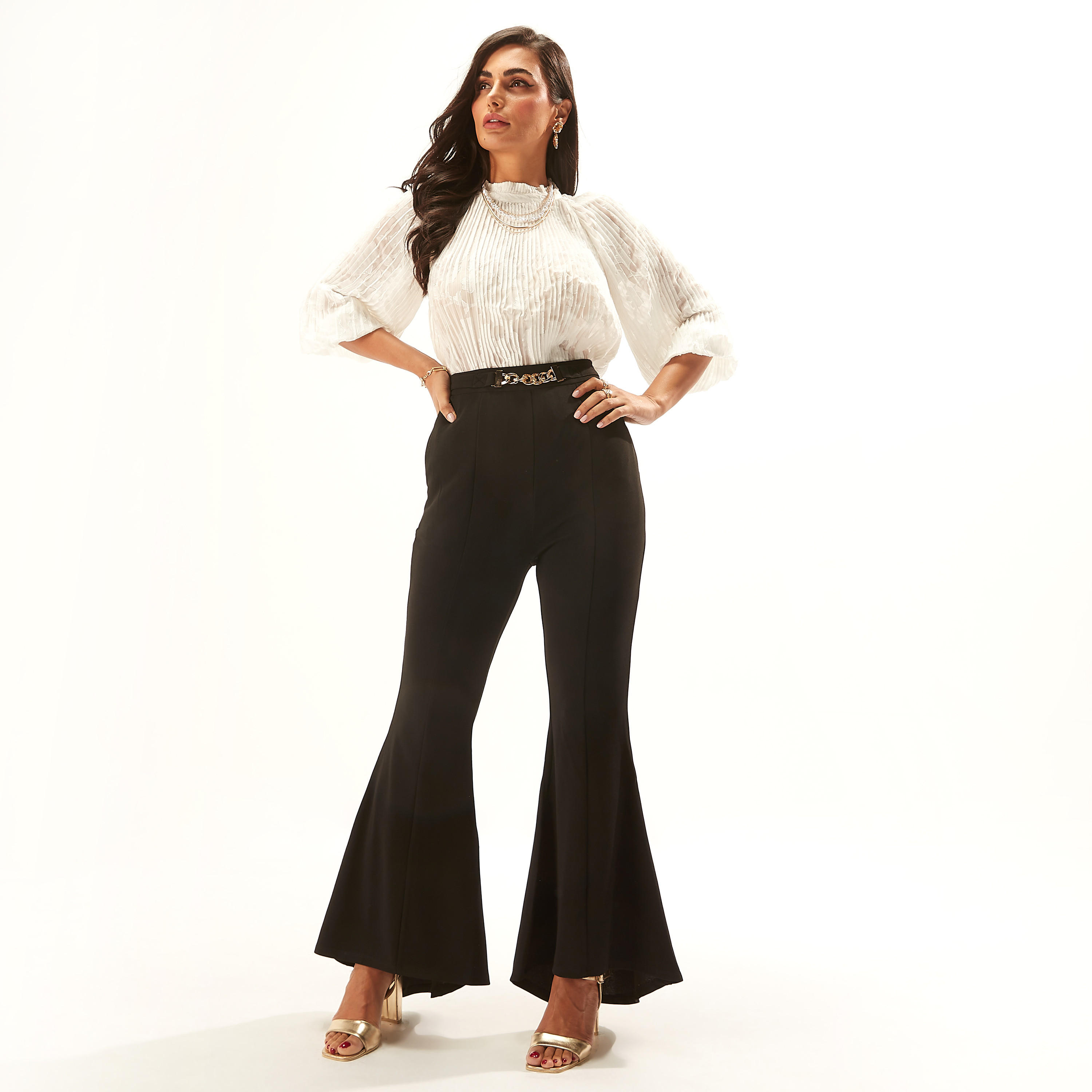Textured Top with High Neck and 3/4 Sleeves-women-clothing-shirtsandblouses-blouses-image-5