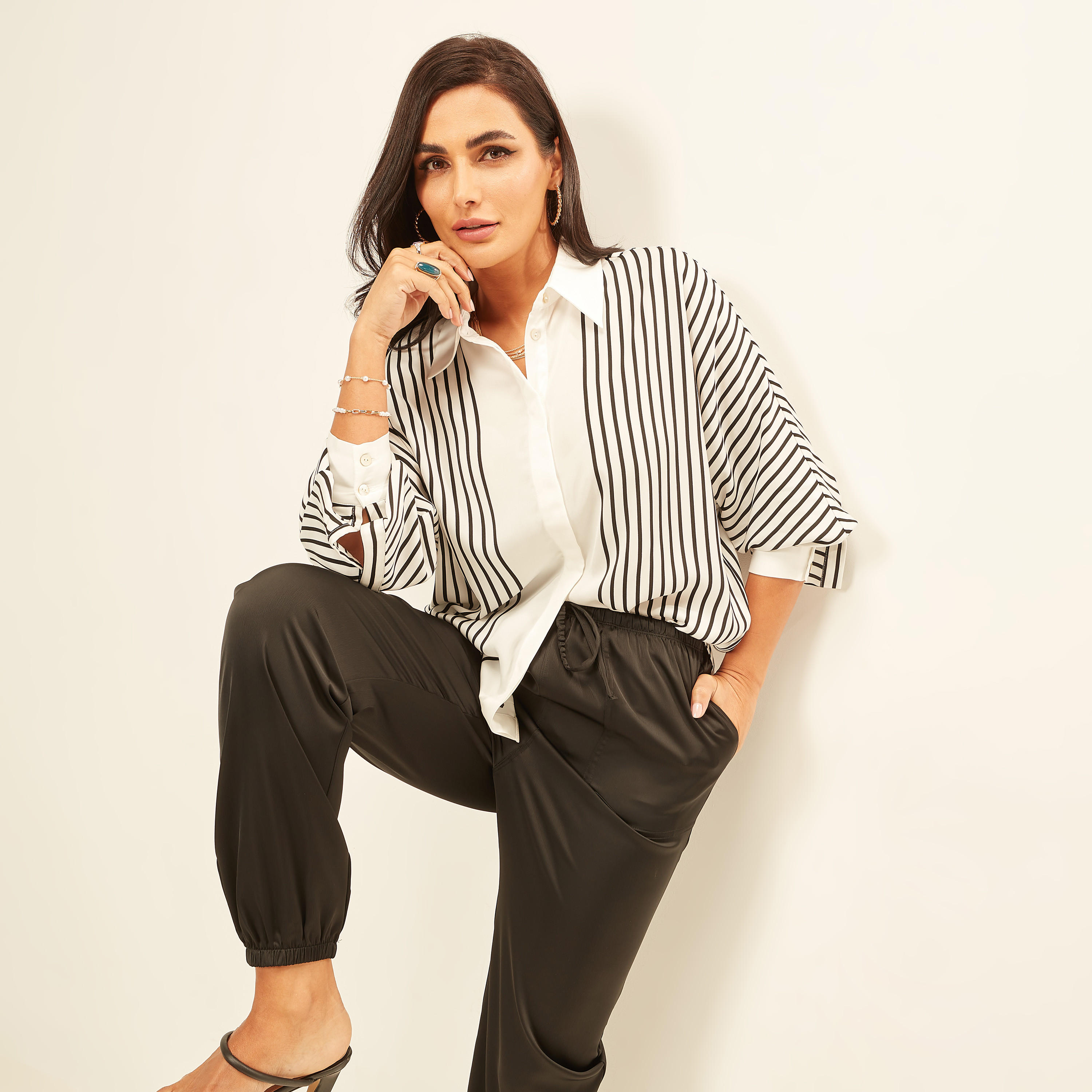 Striped Button Up Shirt with Long Sleeves-women-clothing-shirtsandblouses-shirts-image-1