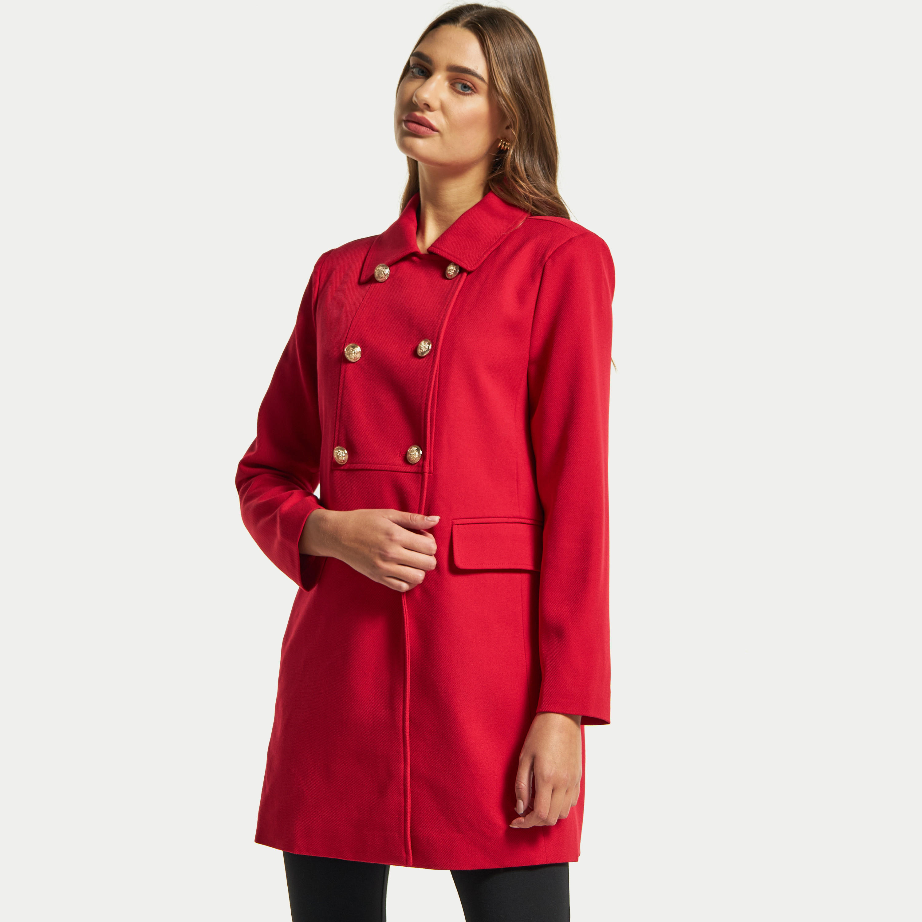 معطف سادة بأزرار وياقة قطيفة فضفاضة-women-winterwear-coatsandjackets-coats-image-5