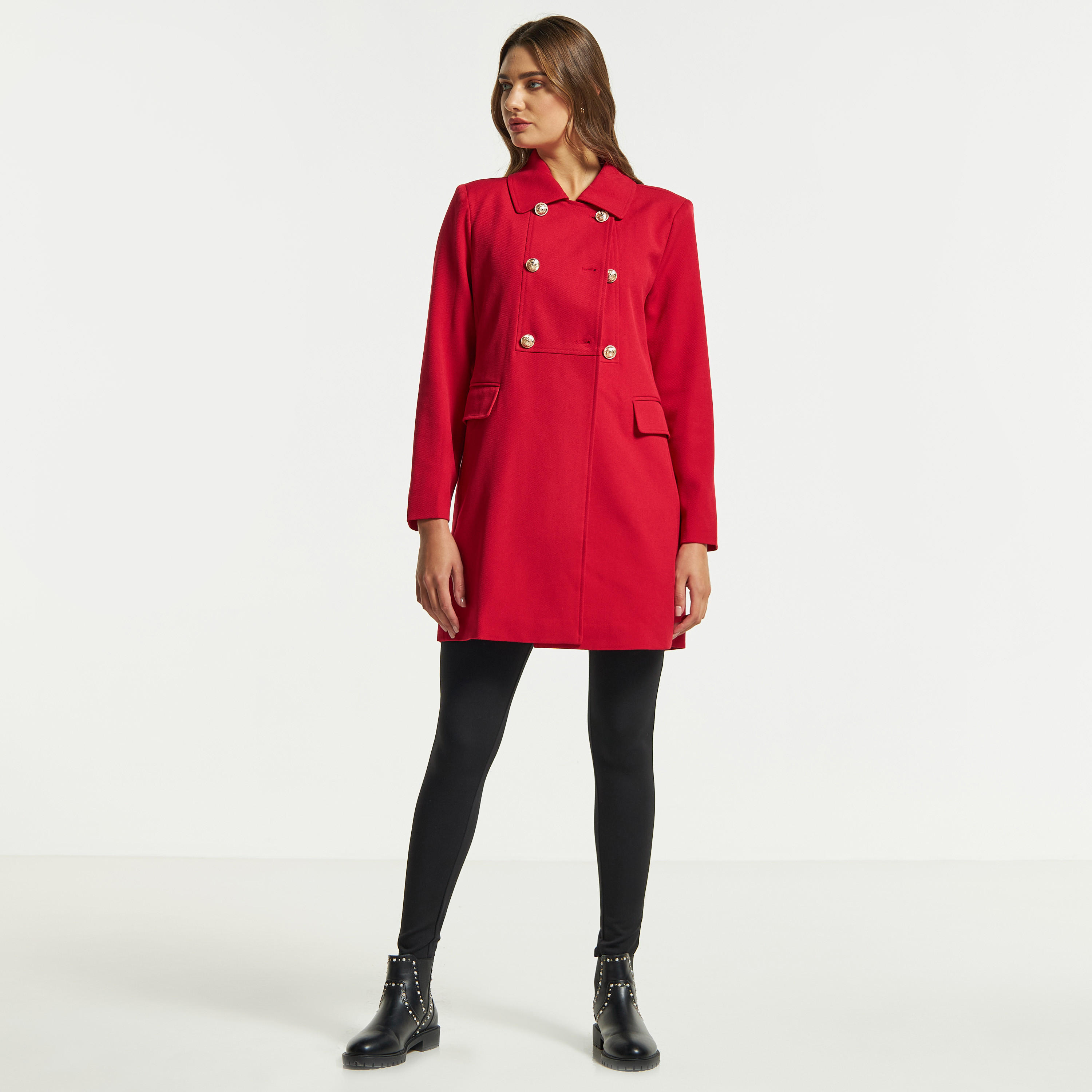 معطف سادة بأزرار وياقة قطيفة فضفاضة-women-winterwear-coatsandjackets-coats-image-6