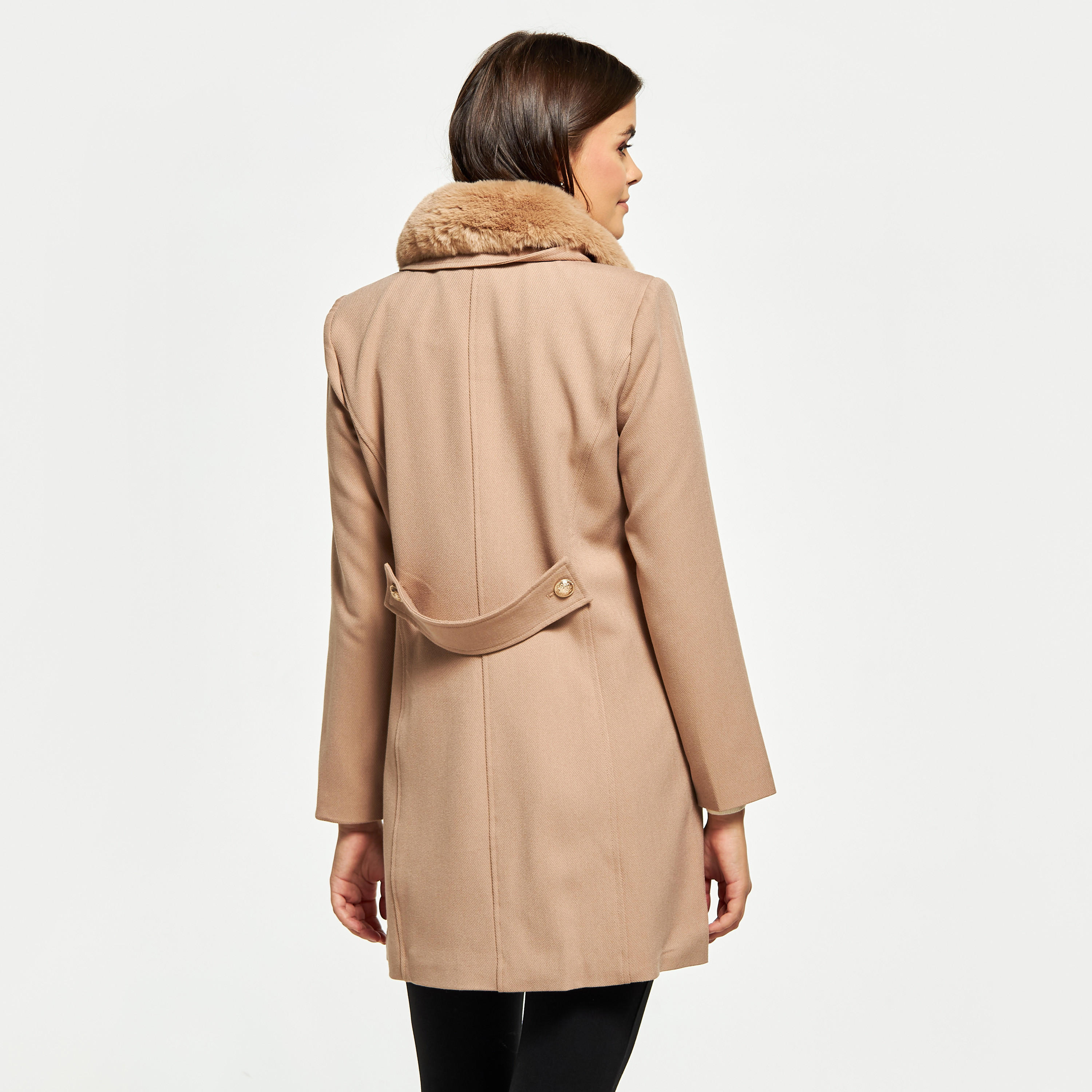 معطف سادة بأزرار وياقة قطيفة فضفاضة-women-winterwear-coatsandjackets-coats-image-4