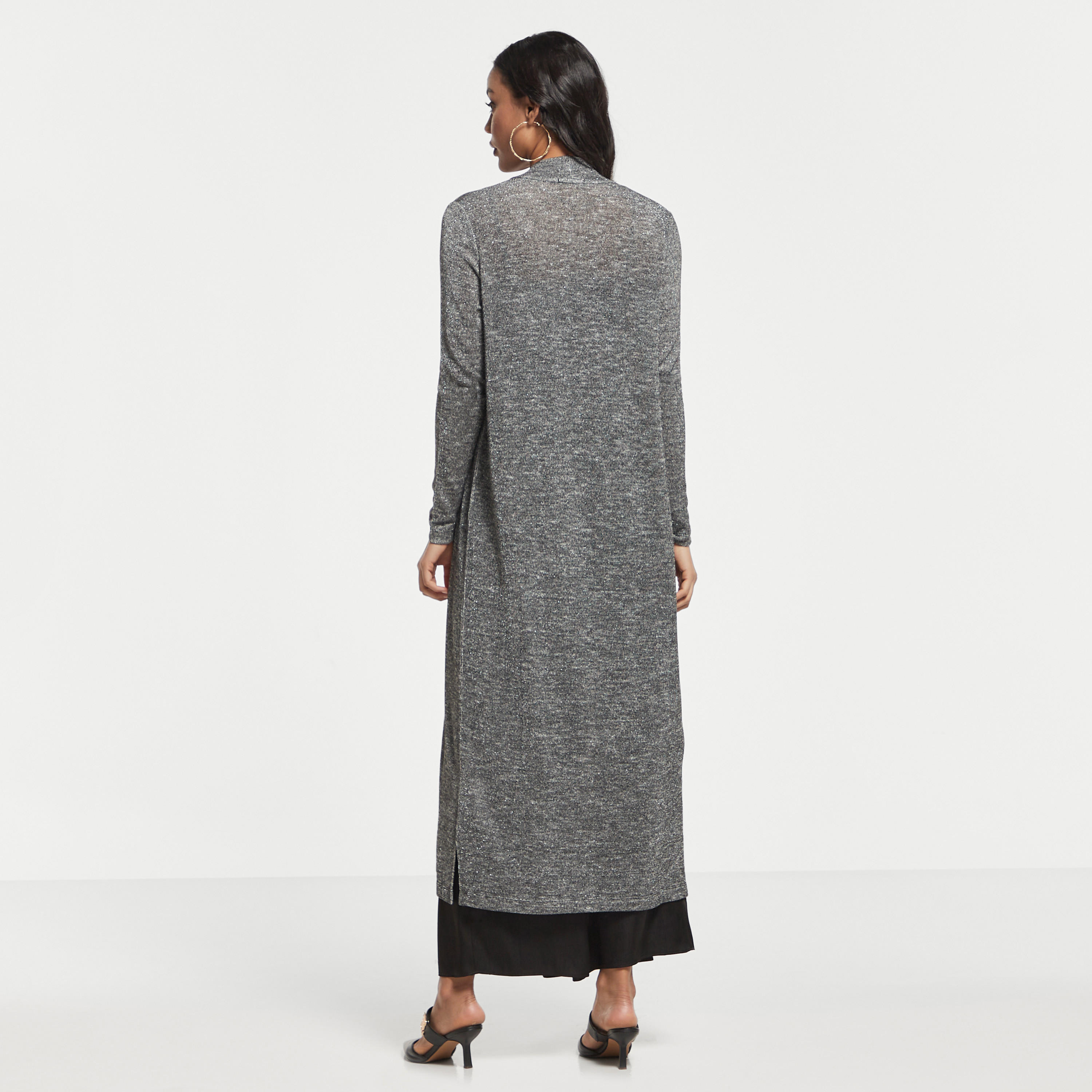 Textured Longline Open Front Shrug with Long Sleeves-women-winterwear-cardigansandjumpers-cardigans-image-3