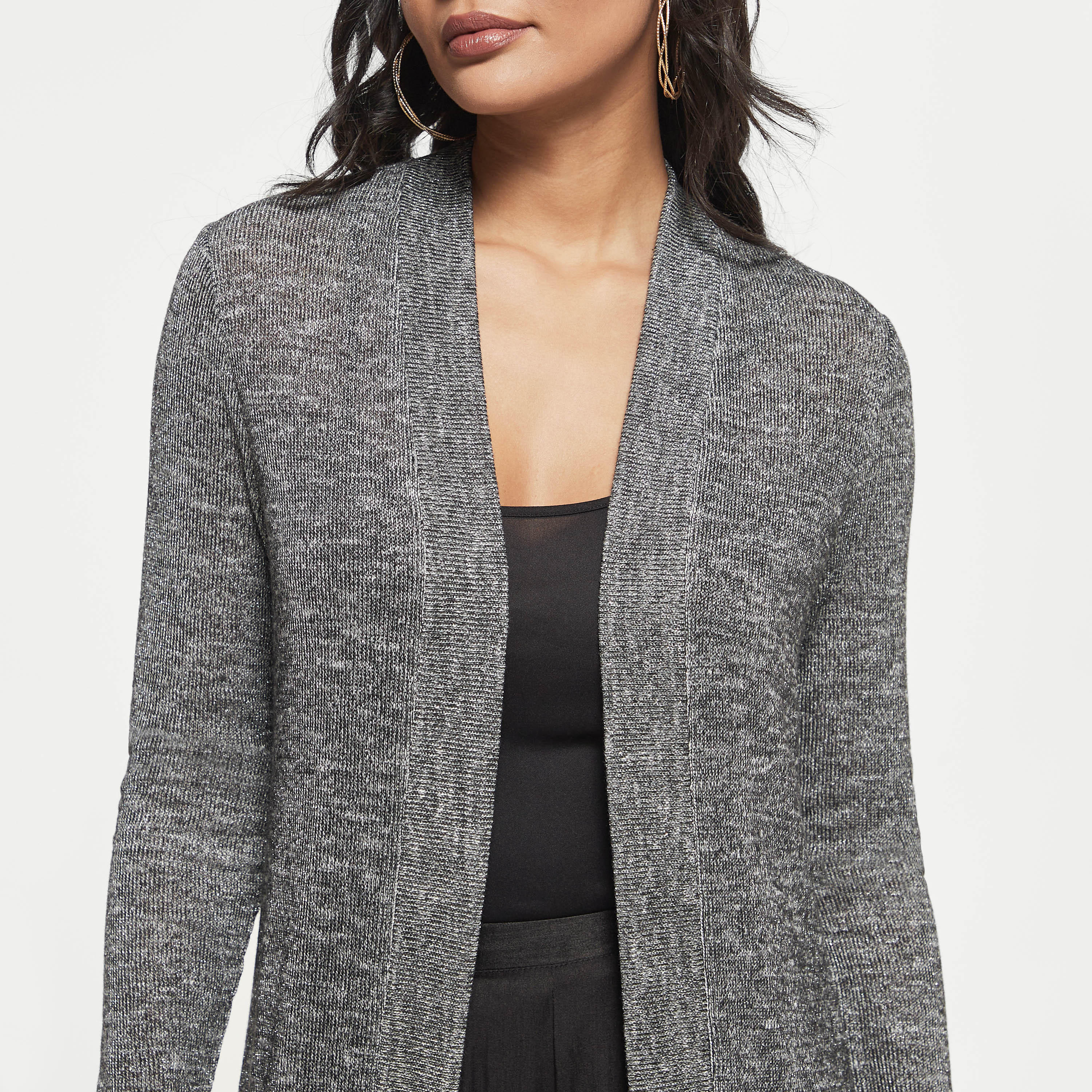 Textured Longline Open Front Shrug with Long Sleeves-women-winterwear-cardigansandjumpers-cardigans-image-4