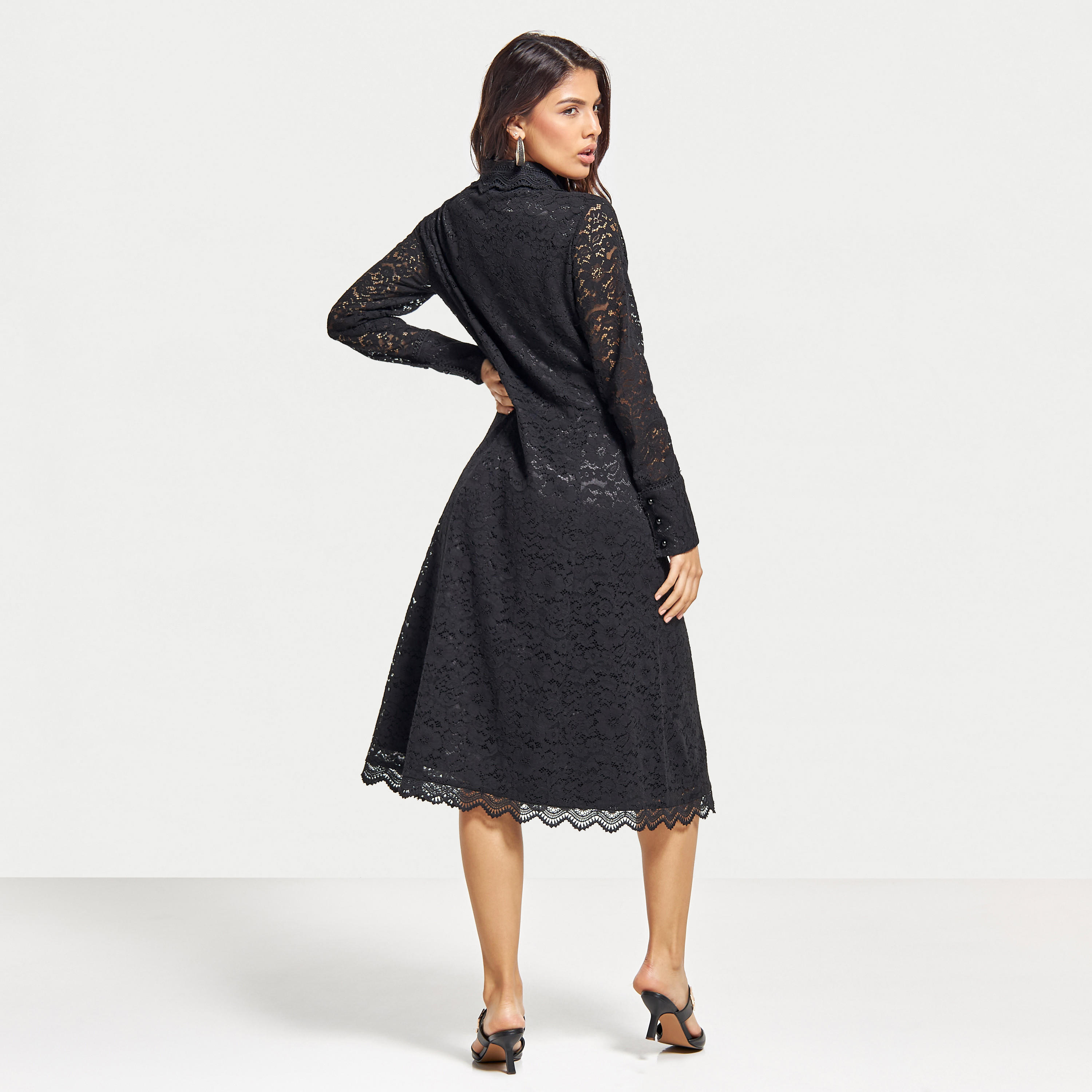 فستان قميص دانتيل بياقة عادية وأكمام طويلة-women-clothing-dresses-image-3