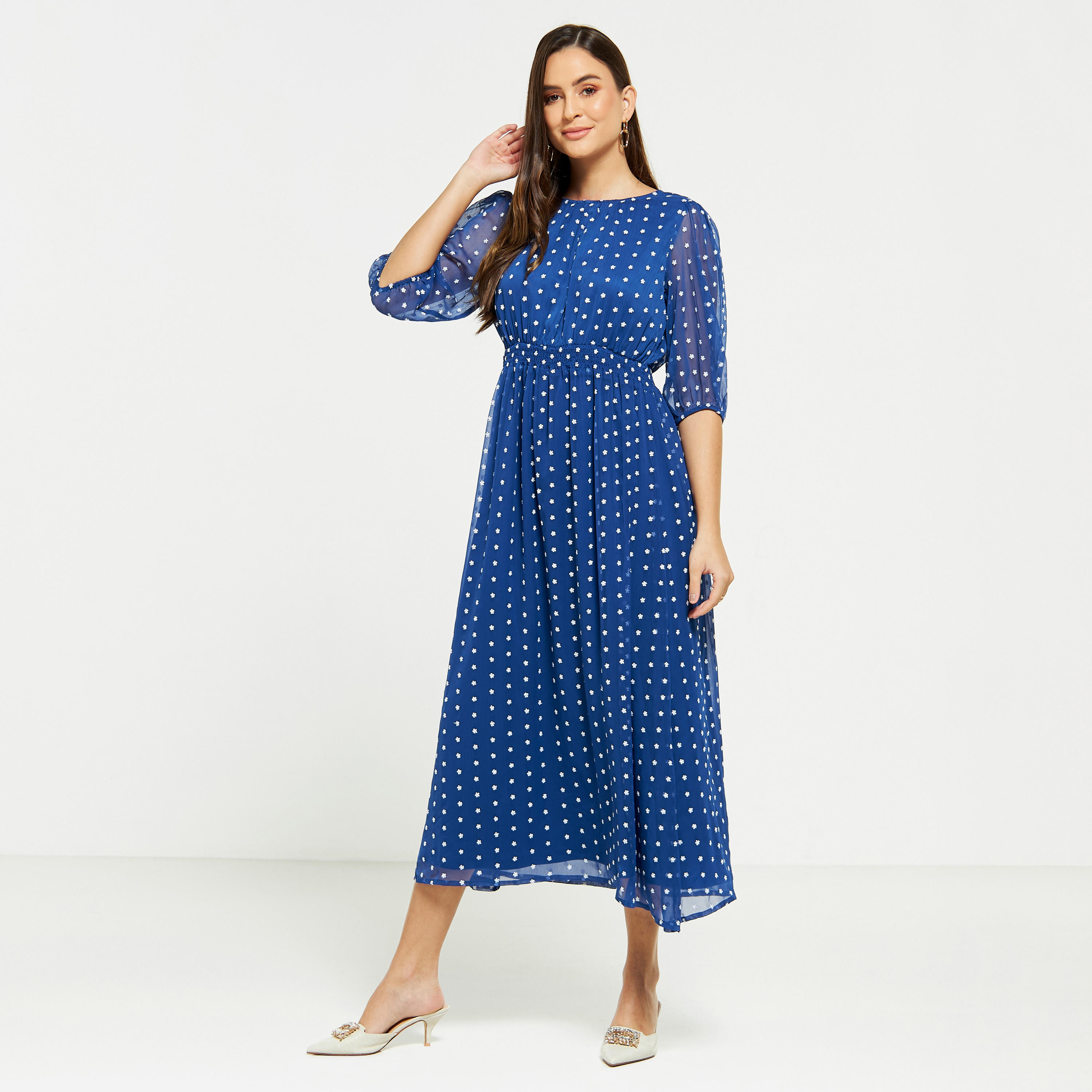 فستان ميدي بطبعات أزهار ورباط وتفاصيل كشكش-women-clothing-dresses-image-2