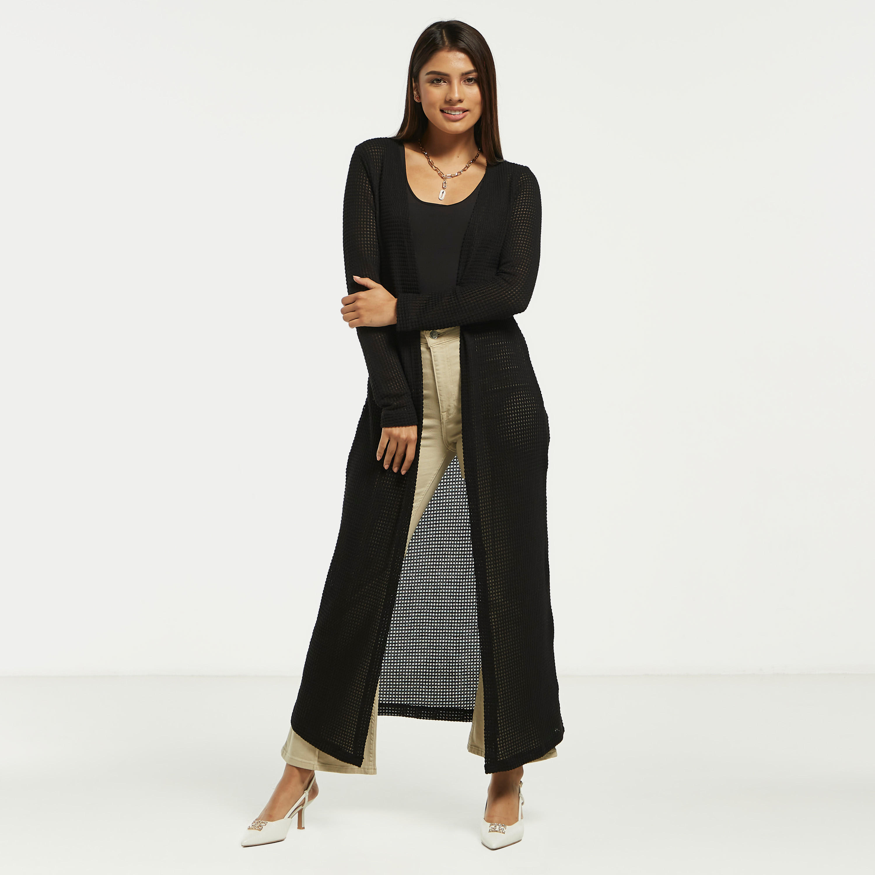 سترة طويلة بارزة الملمس بمقدمة مفتوحة-women-clothing-shirtsandblouses-blouses-image-1