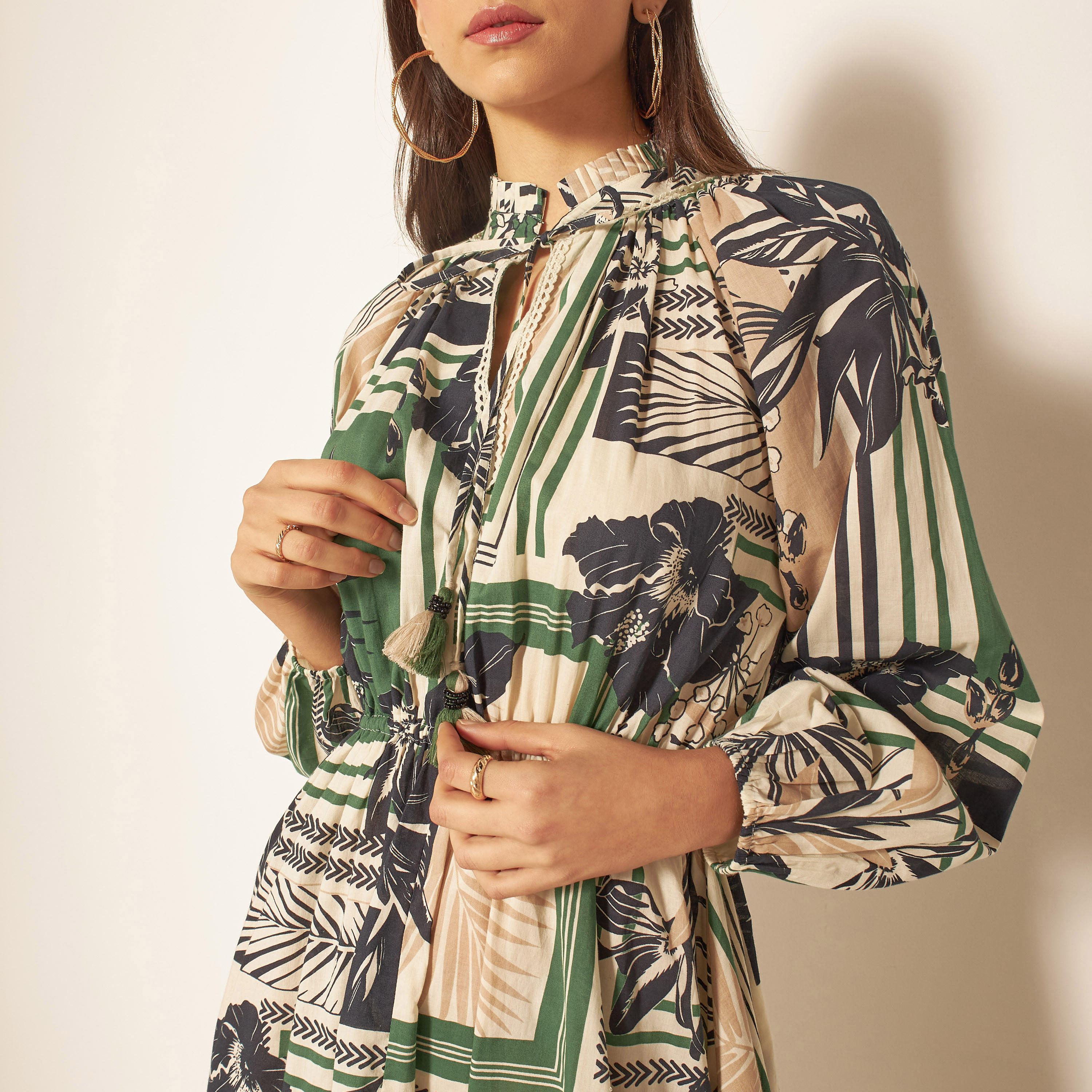 All-Over Print Asymmetric Midi Dress with Tie-Up Detail-women-clothing-dresses-image-4
