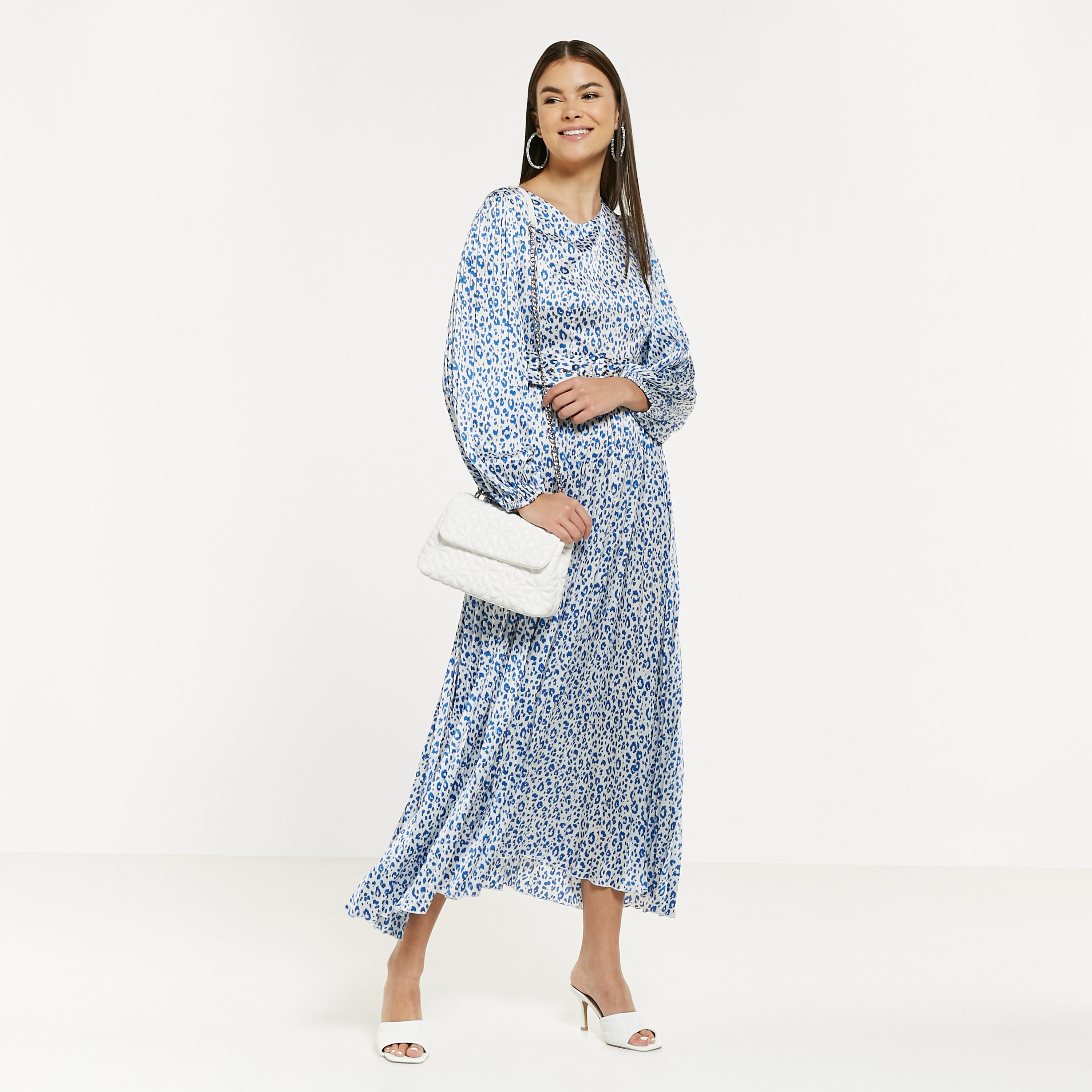 فستان إيه لاين طويل بحزام وطبعات وأكمام منفوخة-women-clothing-dresses-image-2