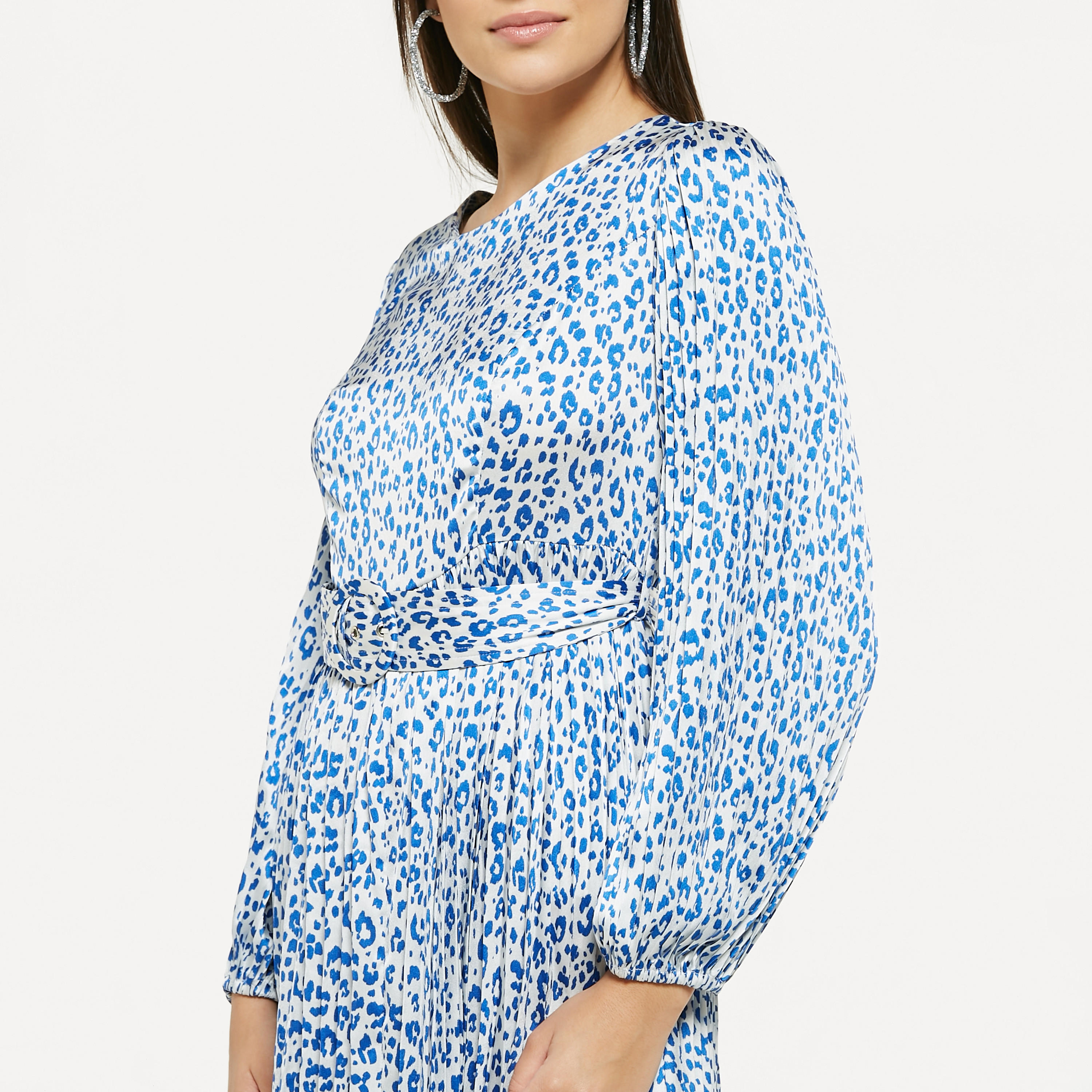 فستان إيه لاين طويل بحزام وطبعات وأكمام منفوخة-women-clothing-dresses-image-4