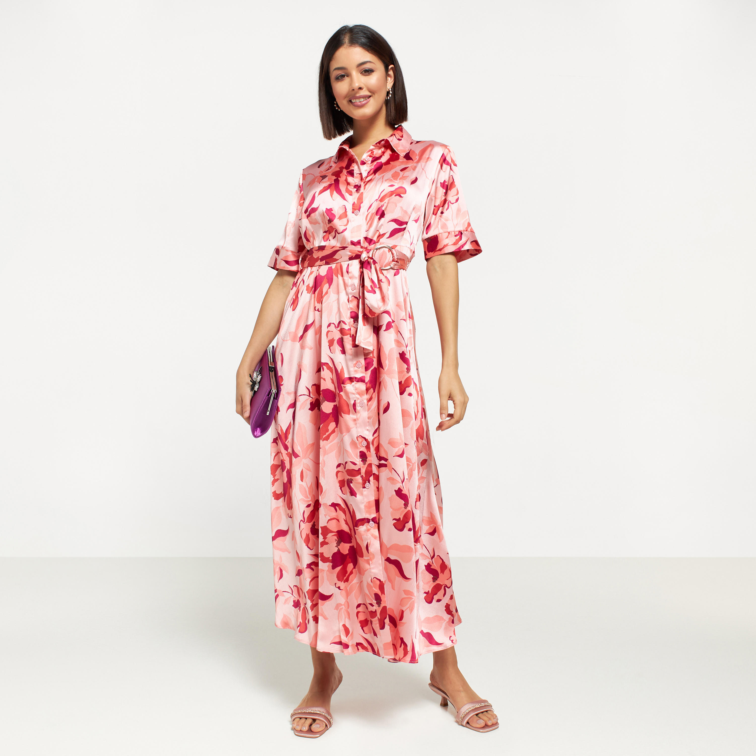 فستان قميص طويل بطبعات أزهار وحزام ربط-women-clothing-dresses-image-2