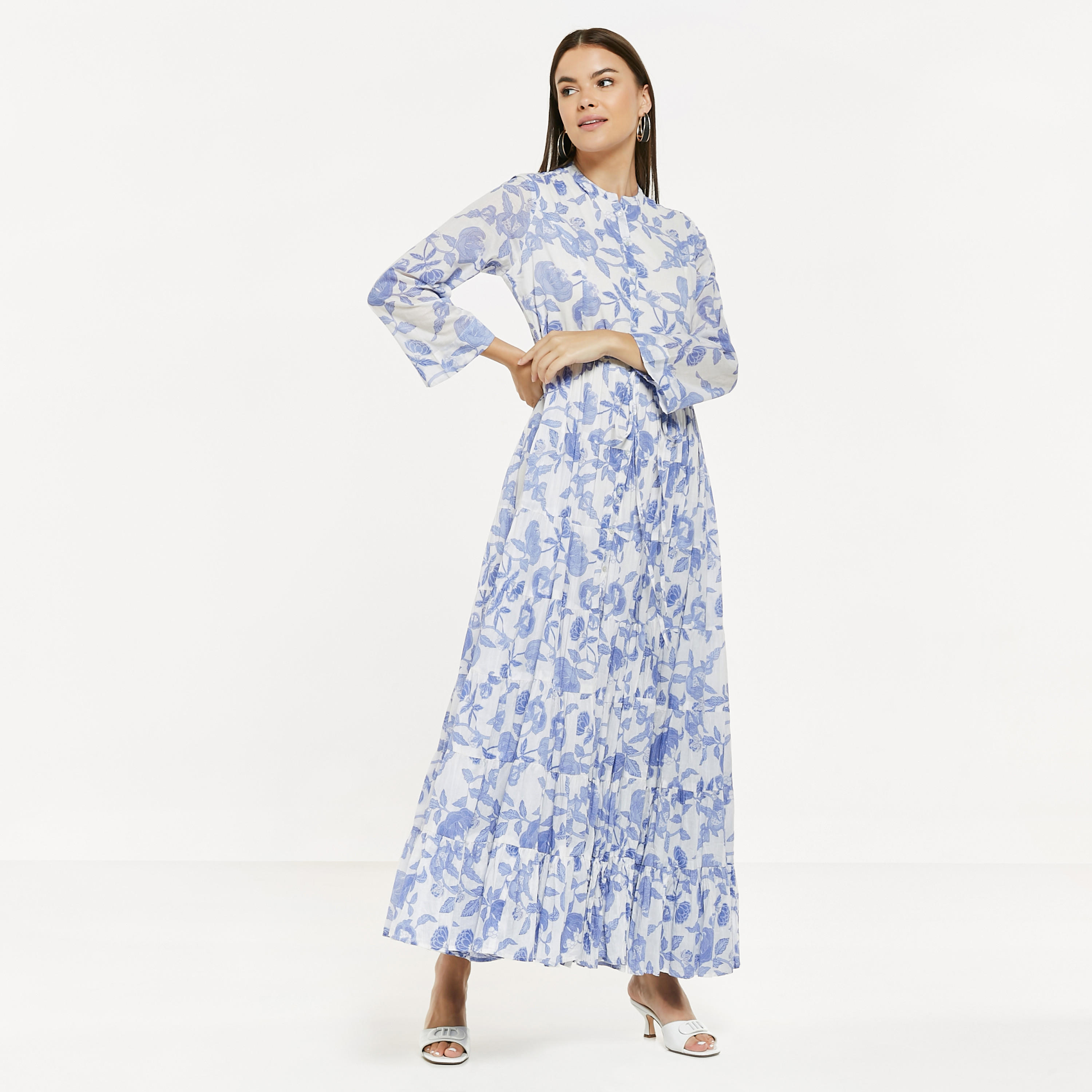 فستان قميص طويل بطبعات أزهار وحزام ربط-women-clothing-dresses-image-2