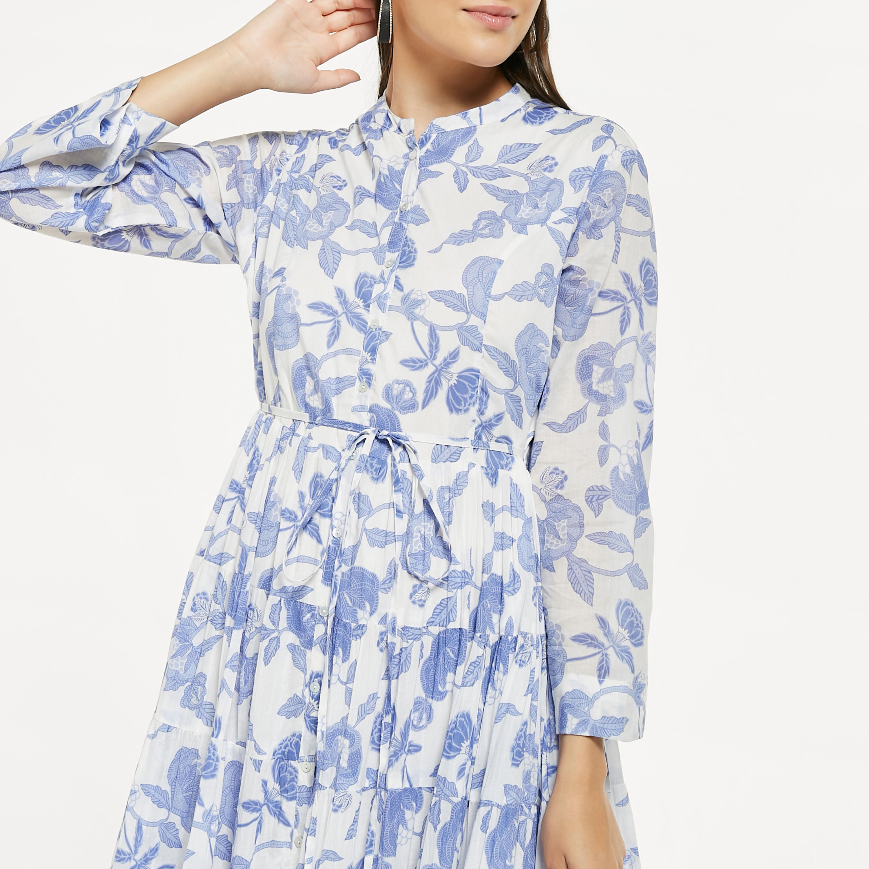 فستان قميص طويل بطبعات أزهار وحزام ربط-women-clothing-dresses-image-4
