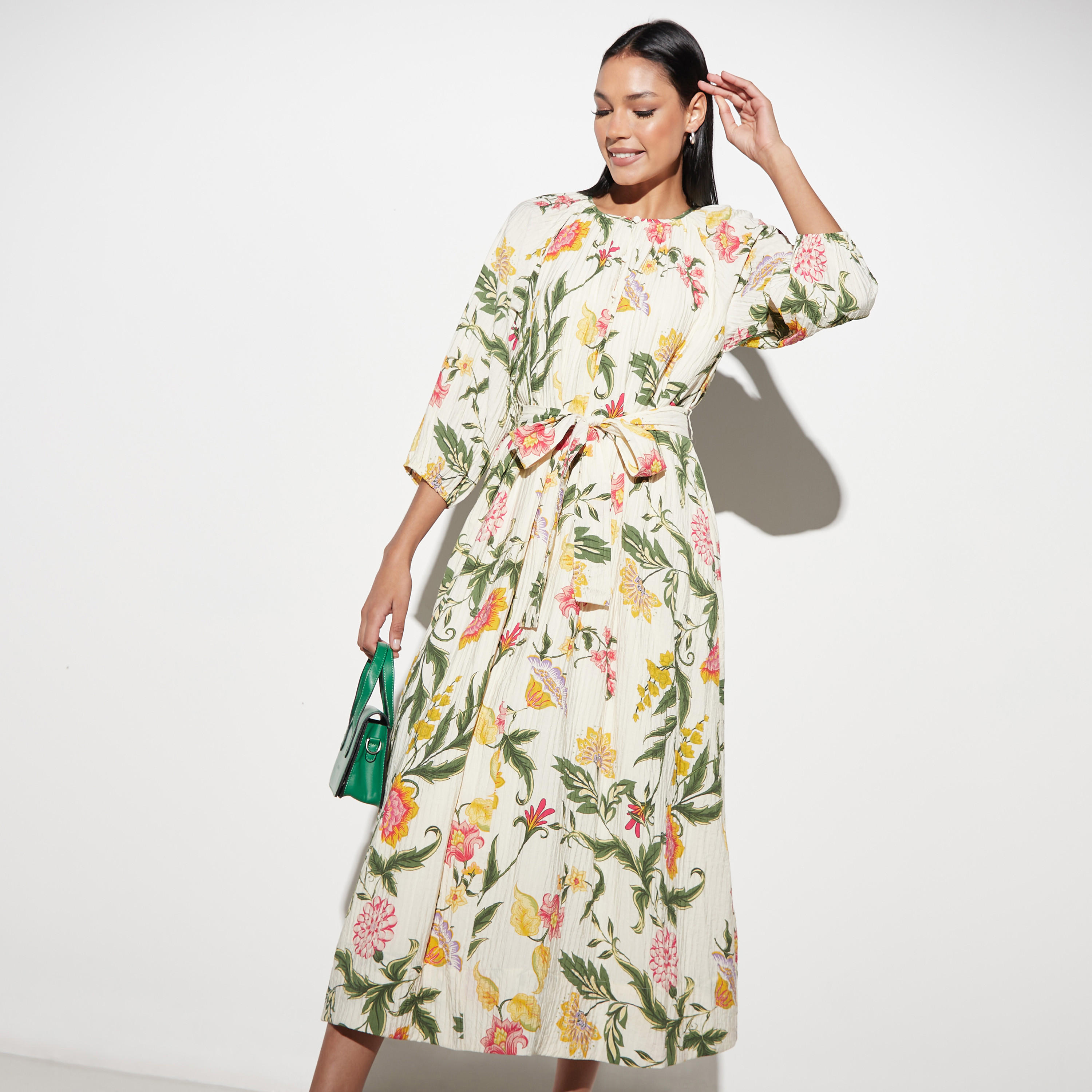 فستان بحزام ربط وطبعات أزهار-women-clothing-dresses-image-1