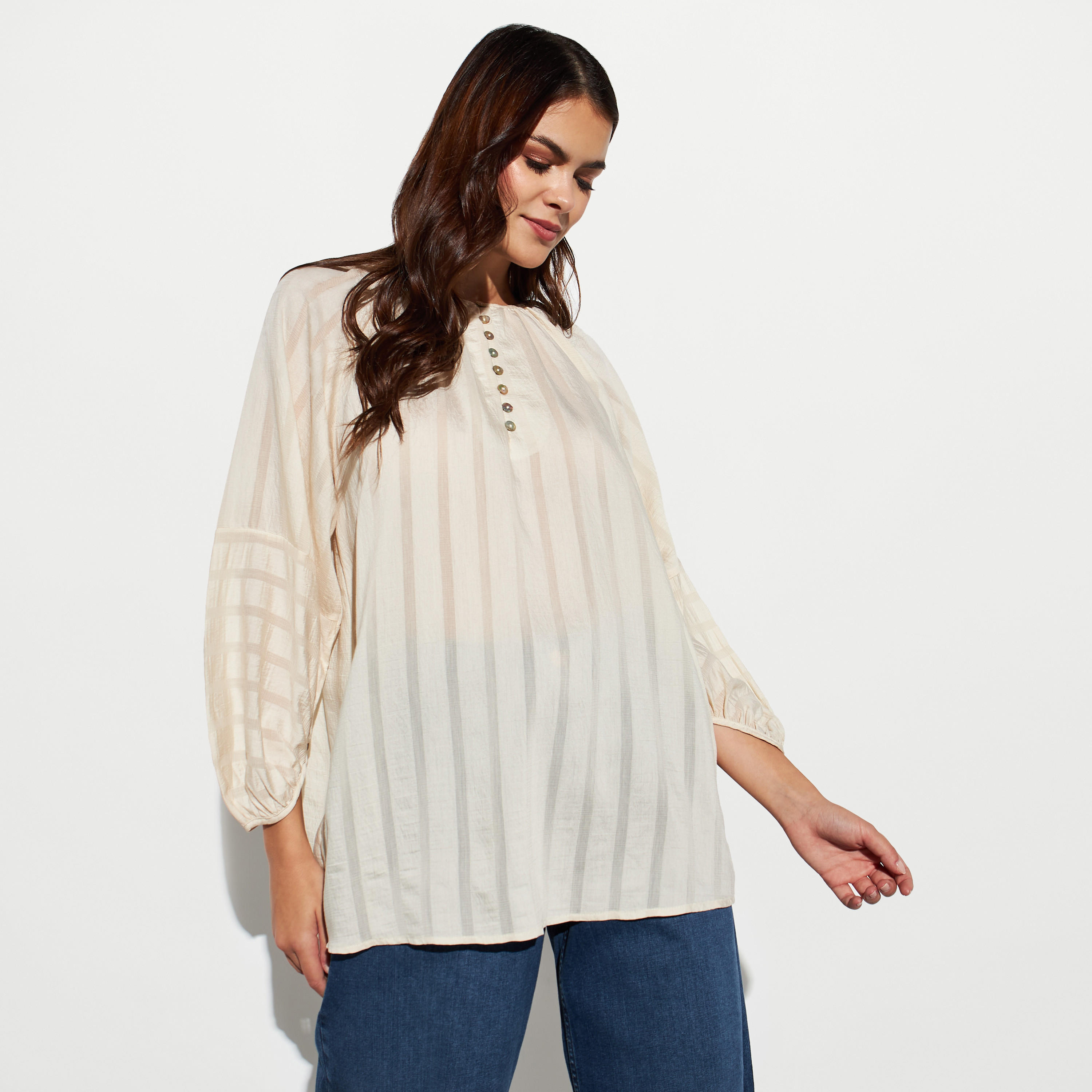 Textured Top with Volume Sleeves-women-clothing-shirtsandblouses-blouses-image-1