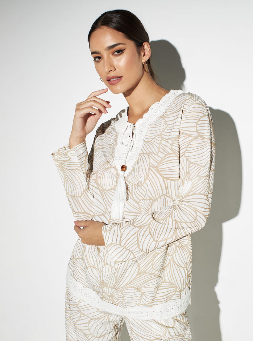 Printed Top with Tie-Ups and Crochet Detail-women-clothing-shirtsandblouses-blouses-image-1