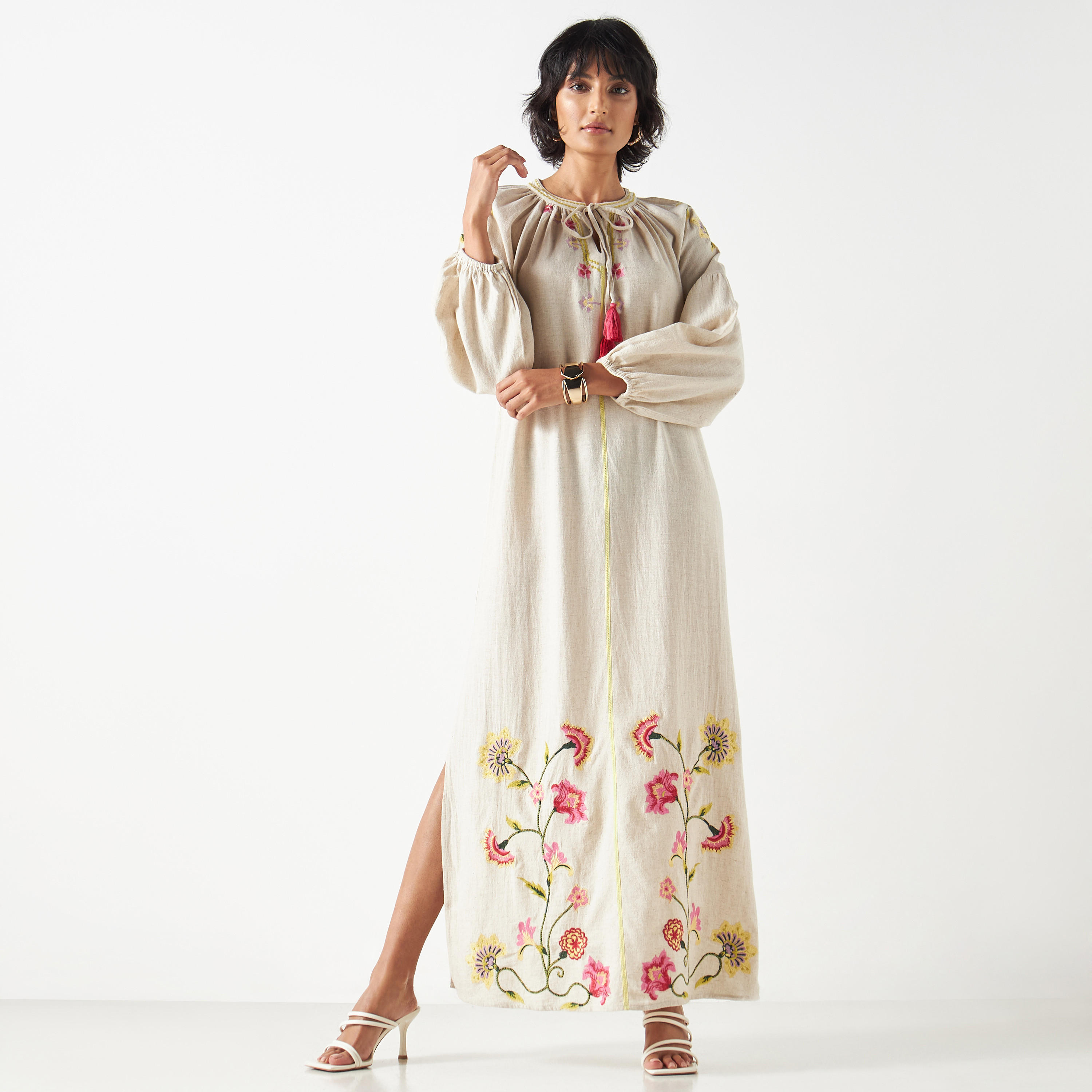 فستان طويل مطرز بالزهور بأربطة-women-clothing-dresses-image-1