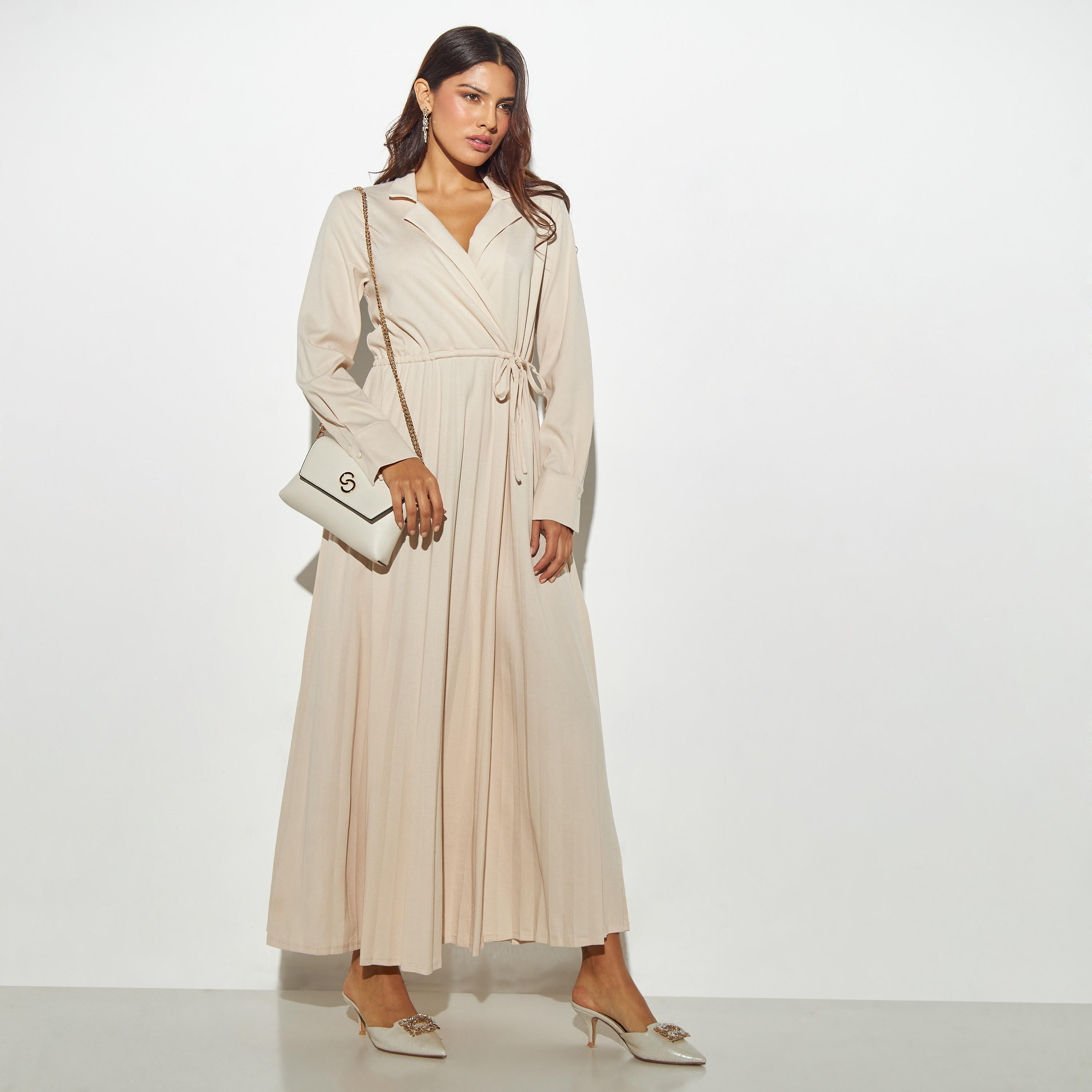 Solid Maxi Dress with Notch Lapel and Tie-Ups-women-clothing-dresses-image-2