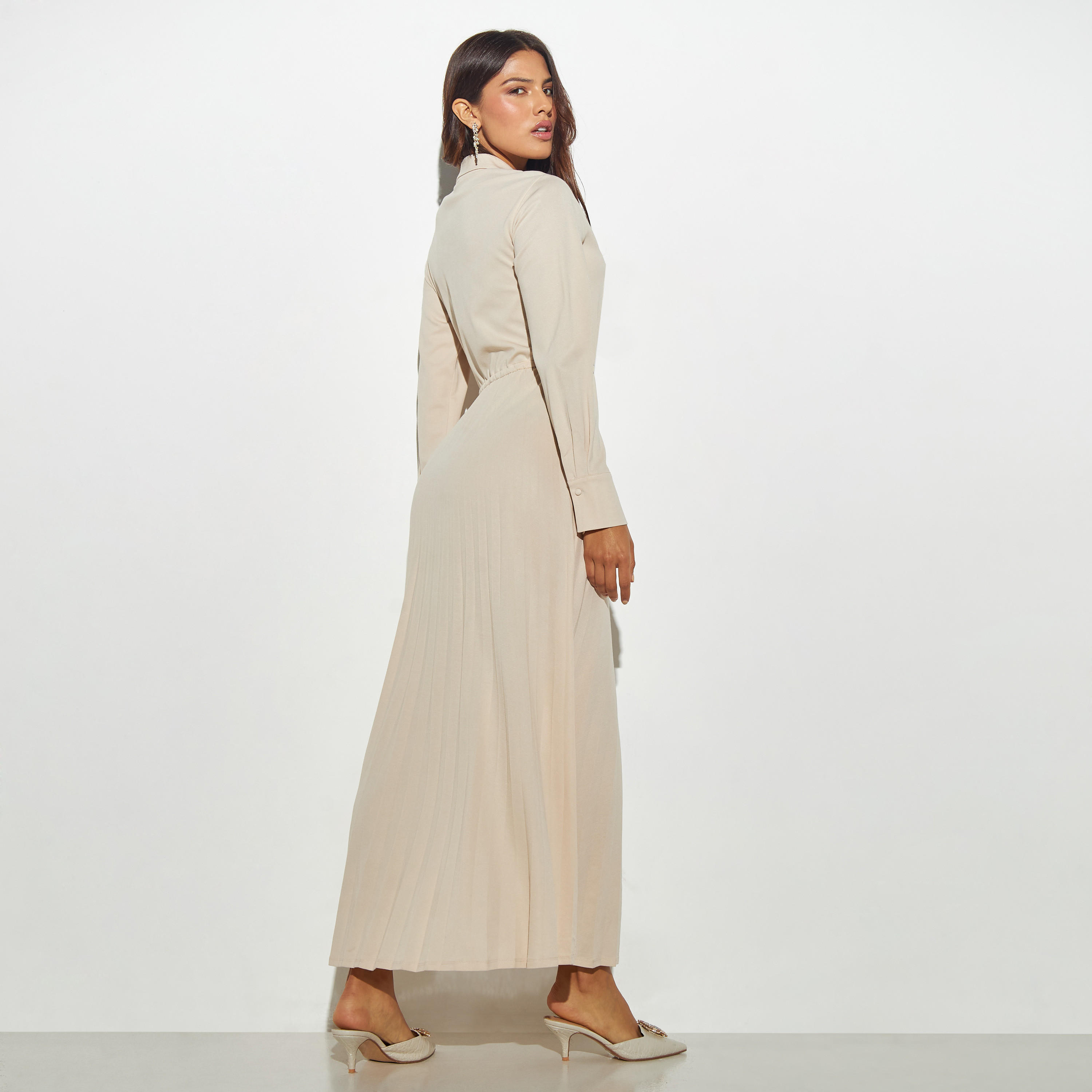 Solid Maxi Dress with Notch Lapel and Tie-Ups-women-clothing-dresses-image-3