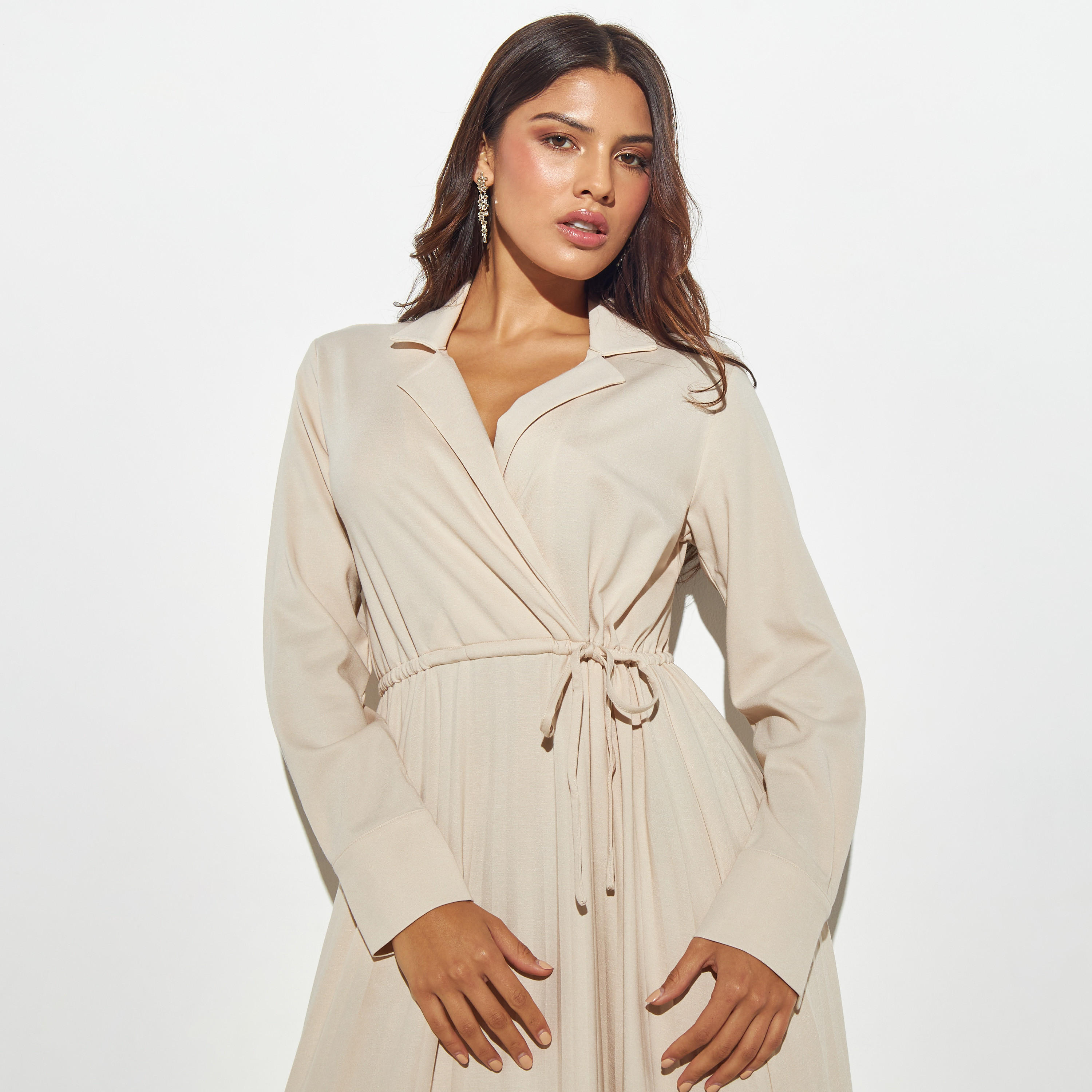Solid Maxi Dress with Notch Lapel and Tie-Ups-women-clothing-dresses-image-4