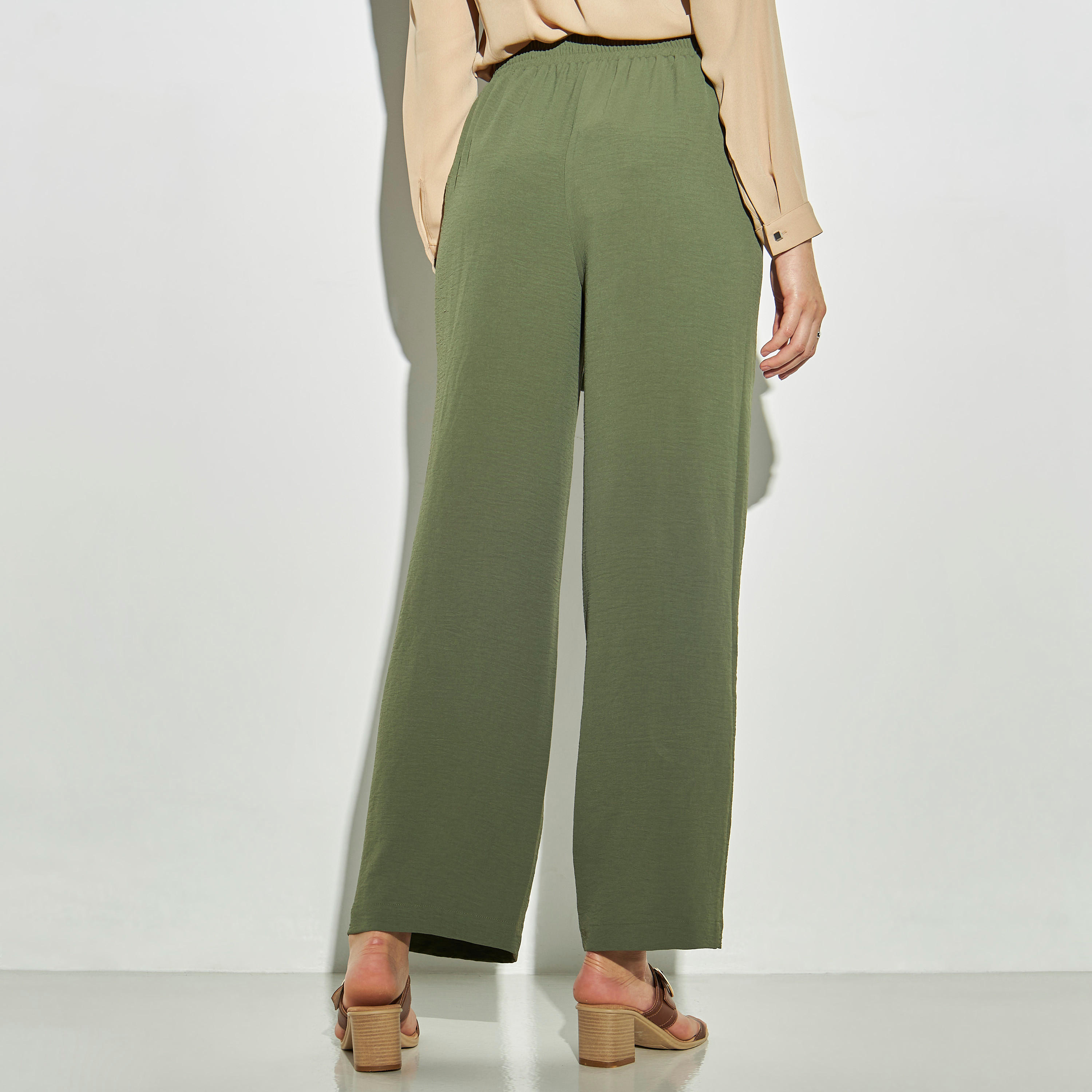 بنطلون سادة واسع الساقين بحزام ربط-women-clothing-bottoms-trousers-image-3
