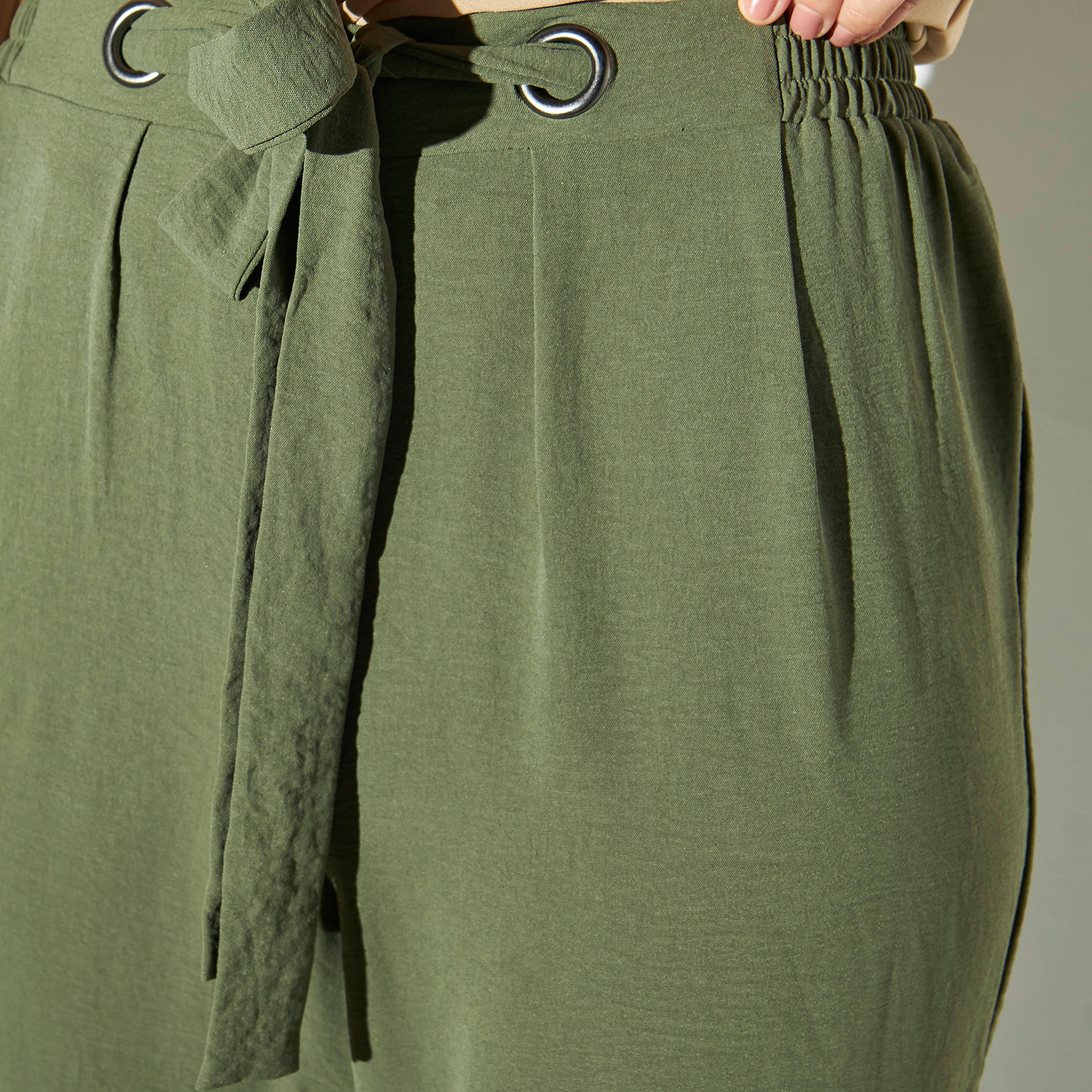 بنطلون سادة واسع الساقين بحزام ربط-women-clothing-bottoms-trousers-image-4