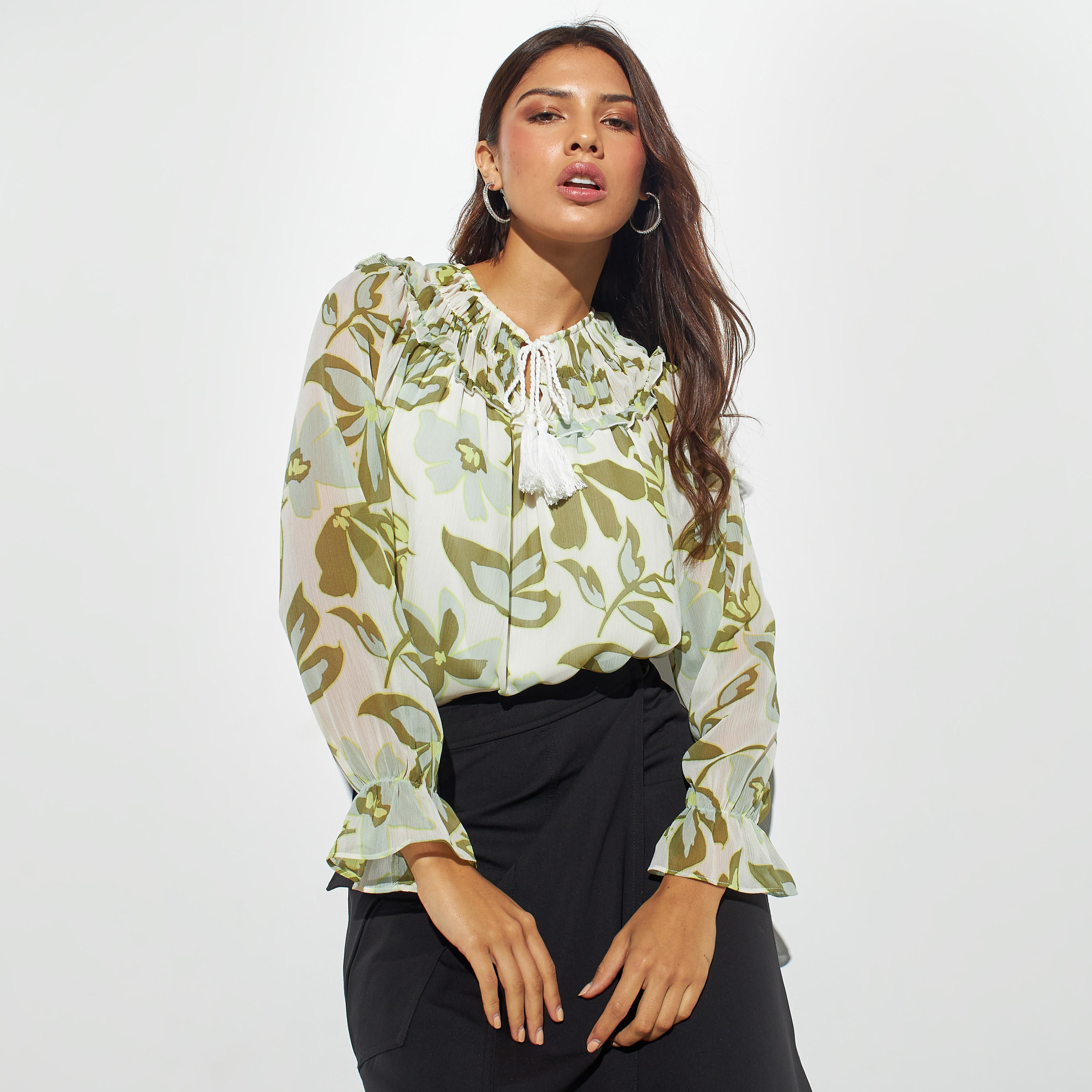 بلوزة بأكمام طويلة وأربطة وطبعات أزهار-women-clothing-shirtsandblouses-blouses-image-1