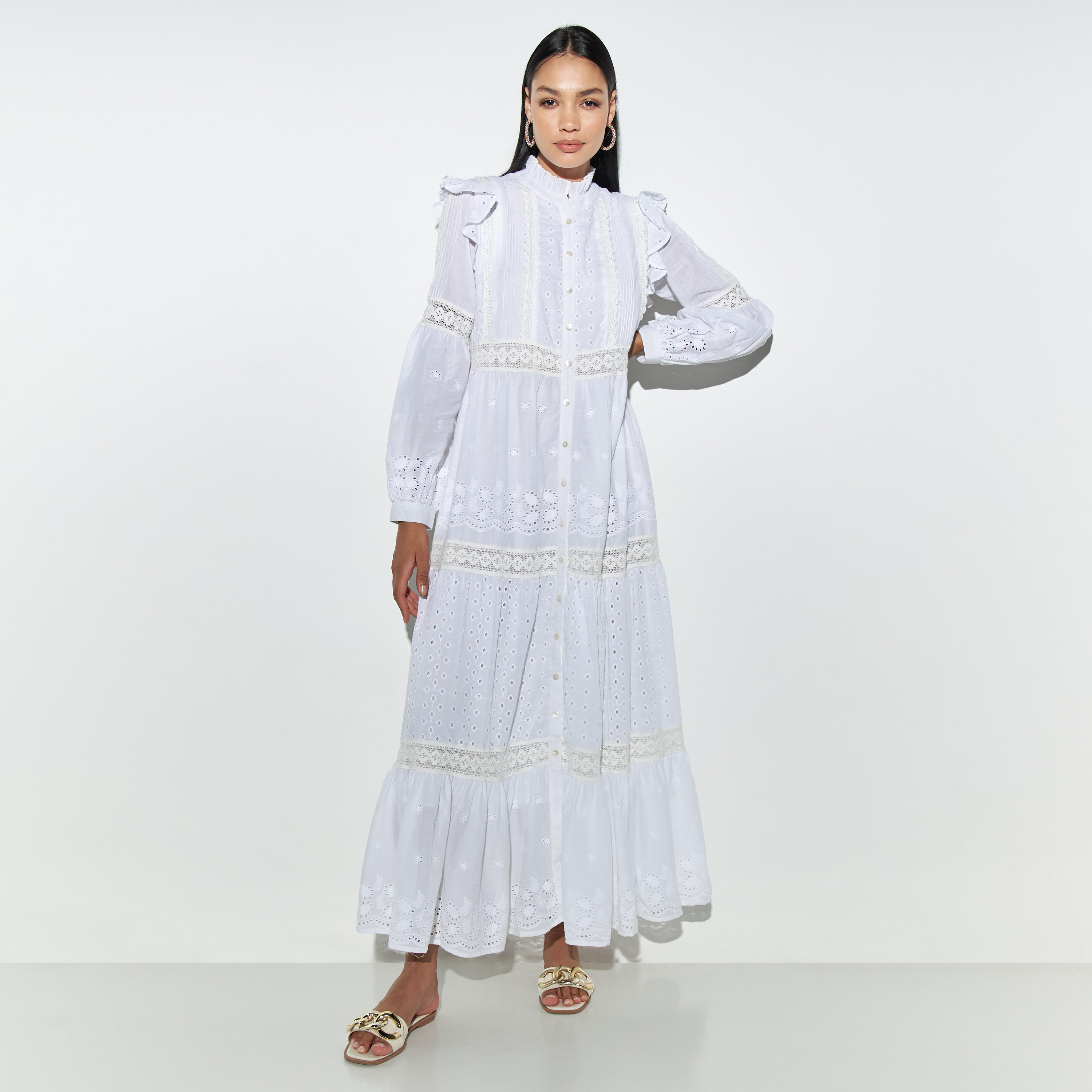 فستان متعدد الطبقات بكشكش وأزرار وتفاصيل دانتيل-women-clothing-dresses-image-5