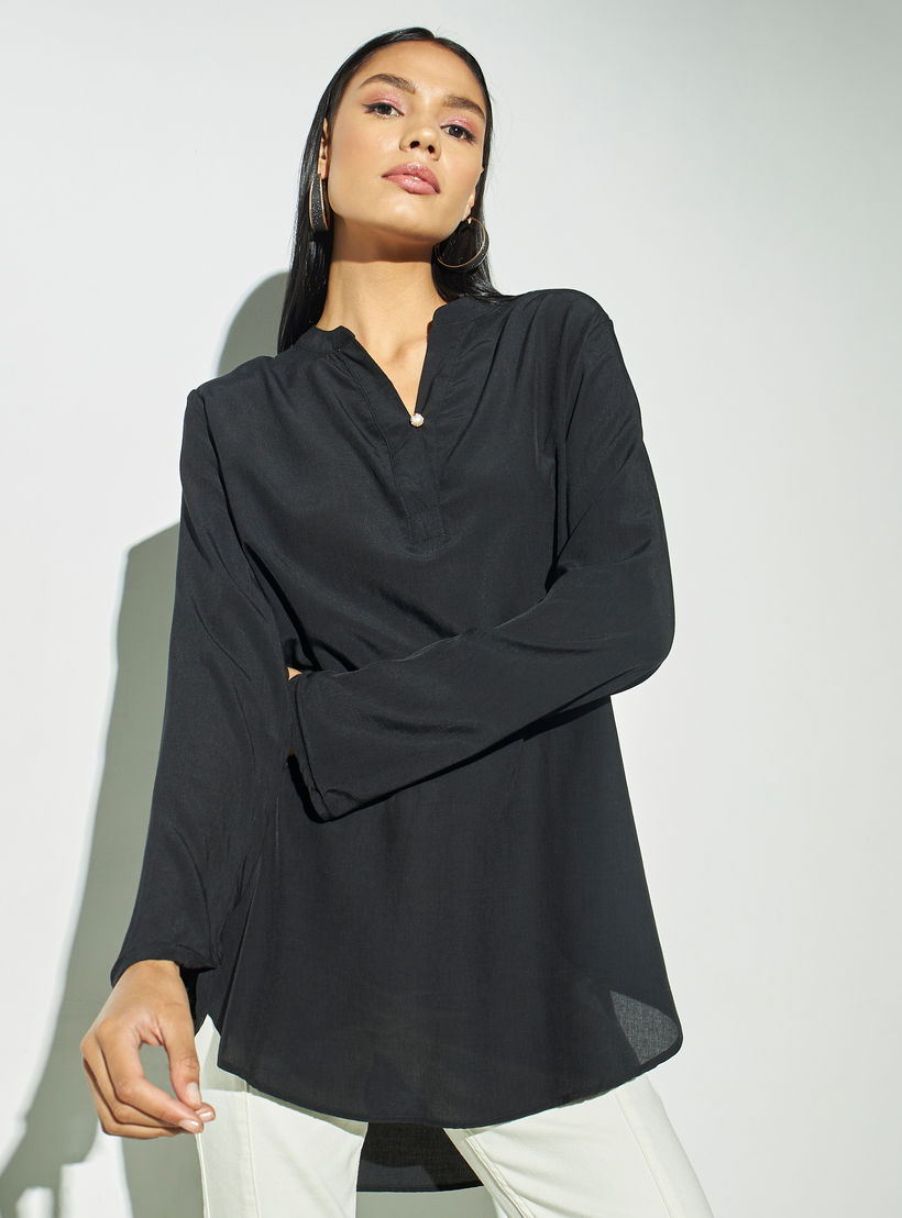 قميص بياقة ماندارين وأكمام طويلة وأزرار-women-clothing-shirtsandblouses-blouses-image-4