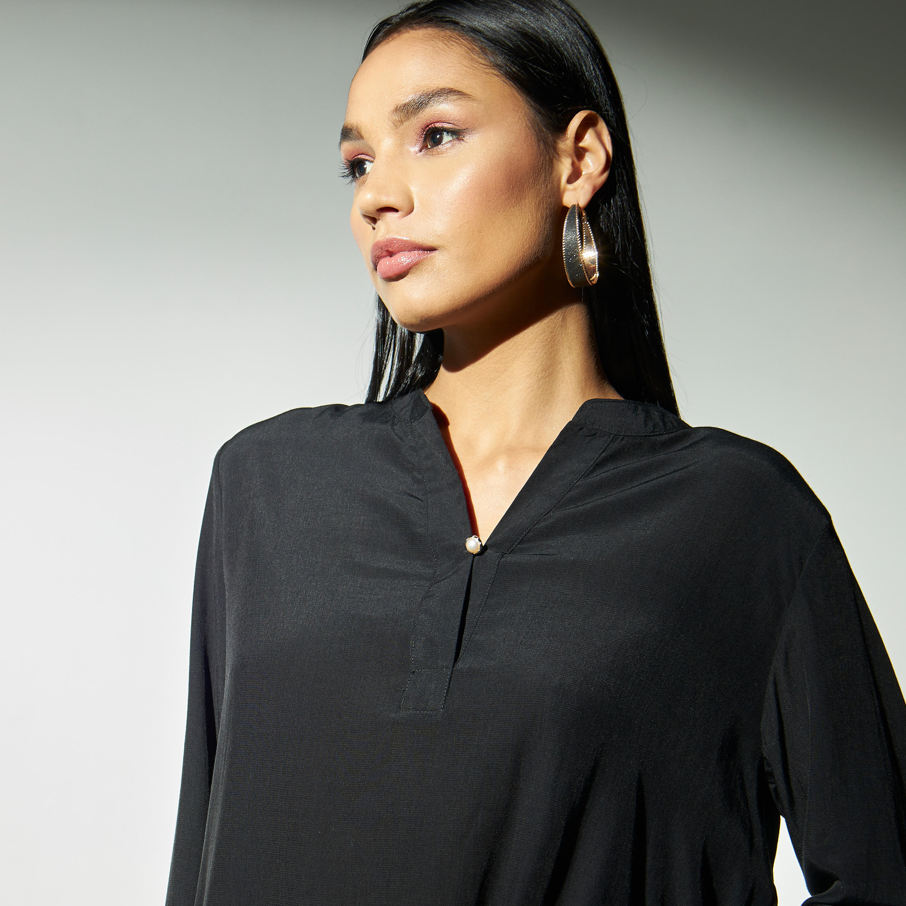 قميص بياقة ماندارين وأكمام طويلة وأزرار-women-clothing-shirtsandblouses-blouses-image-1