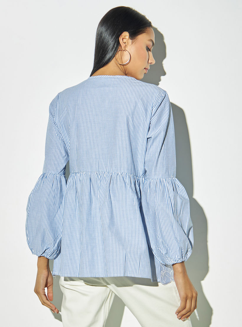 بلوزة إيه لاين مقلّمة ومطرزة بأربطة-women-clothing-shirtsandblouses-blouses-image-3