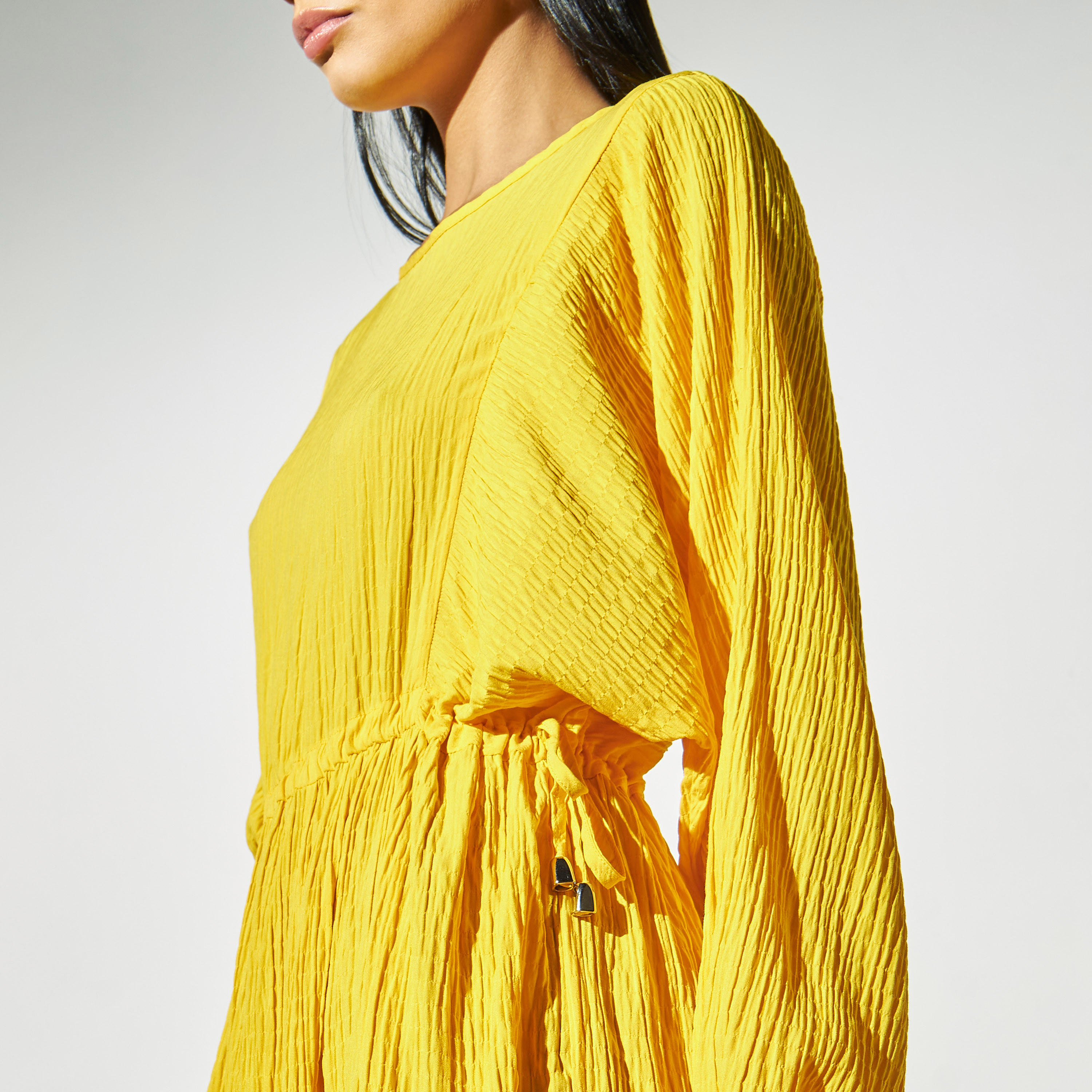فستان إيه لاين ماكسي بارز الملمس بأكمام منفوخة وأربطة-women-clothing-dresses-image-4