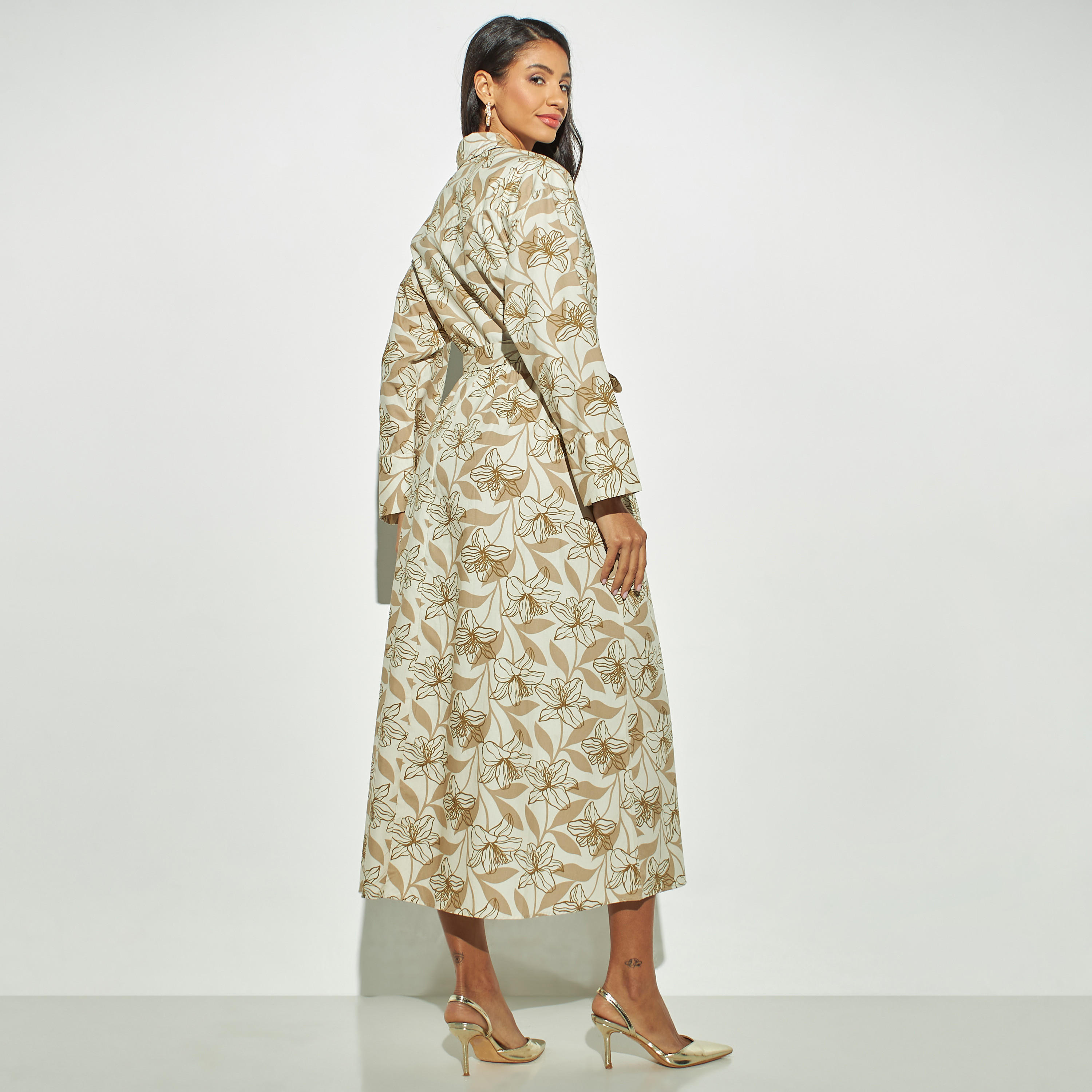 فستان قميص بوبلين بحزام رباط وجيوب وطبعات زهرية-women-clothing-dresses-image-3