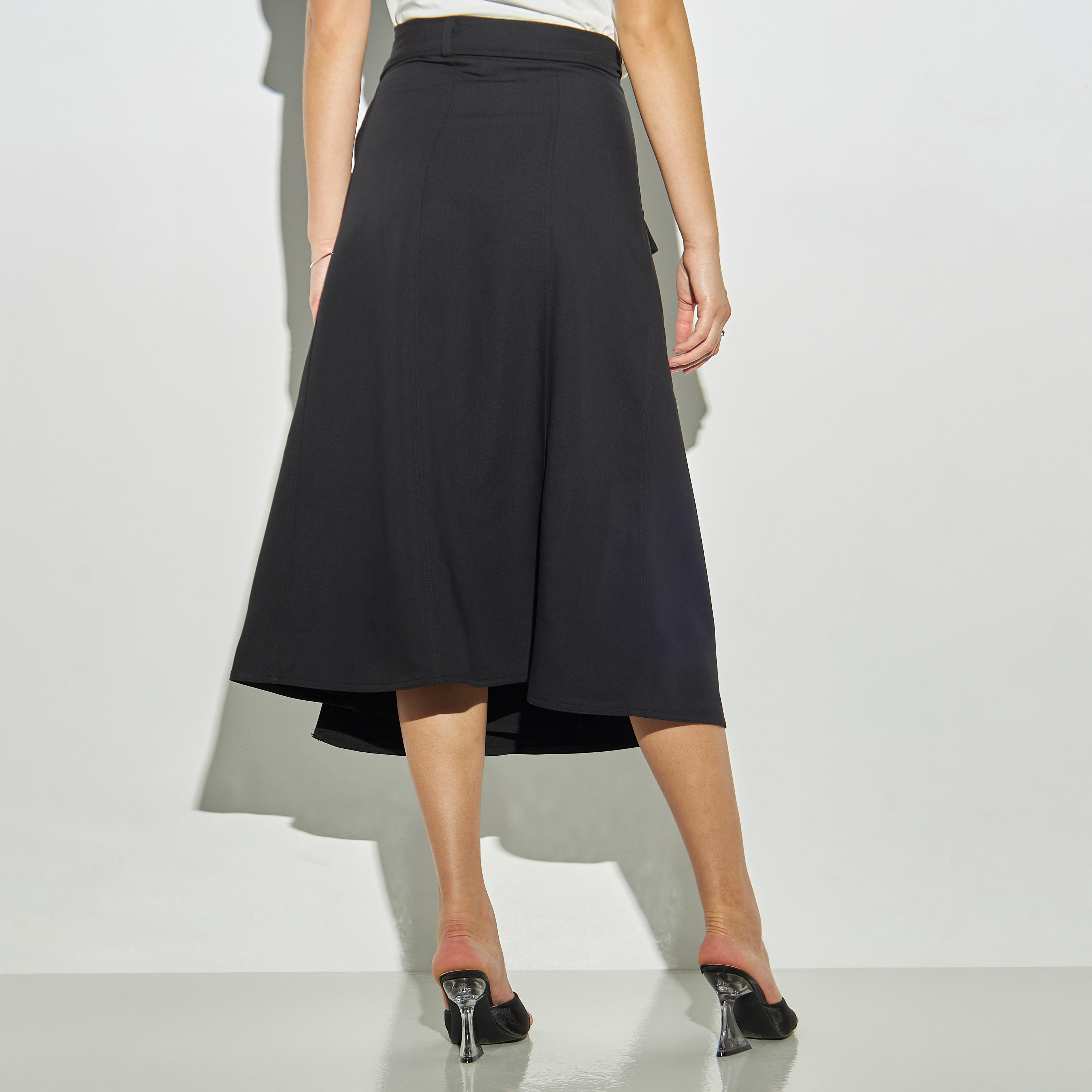 تنورة ملفوفة سادة إيه لاين بإغلاق بإبزيم-women-clothing-bottoms-skirts-image-3