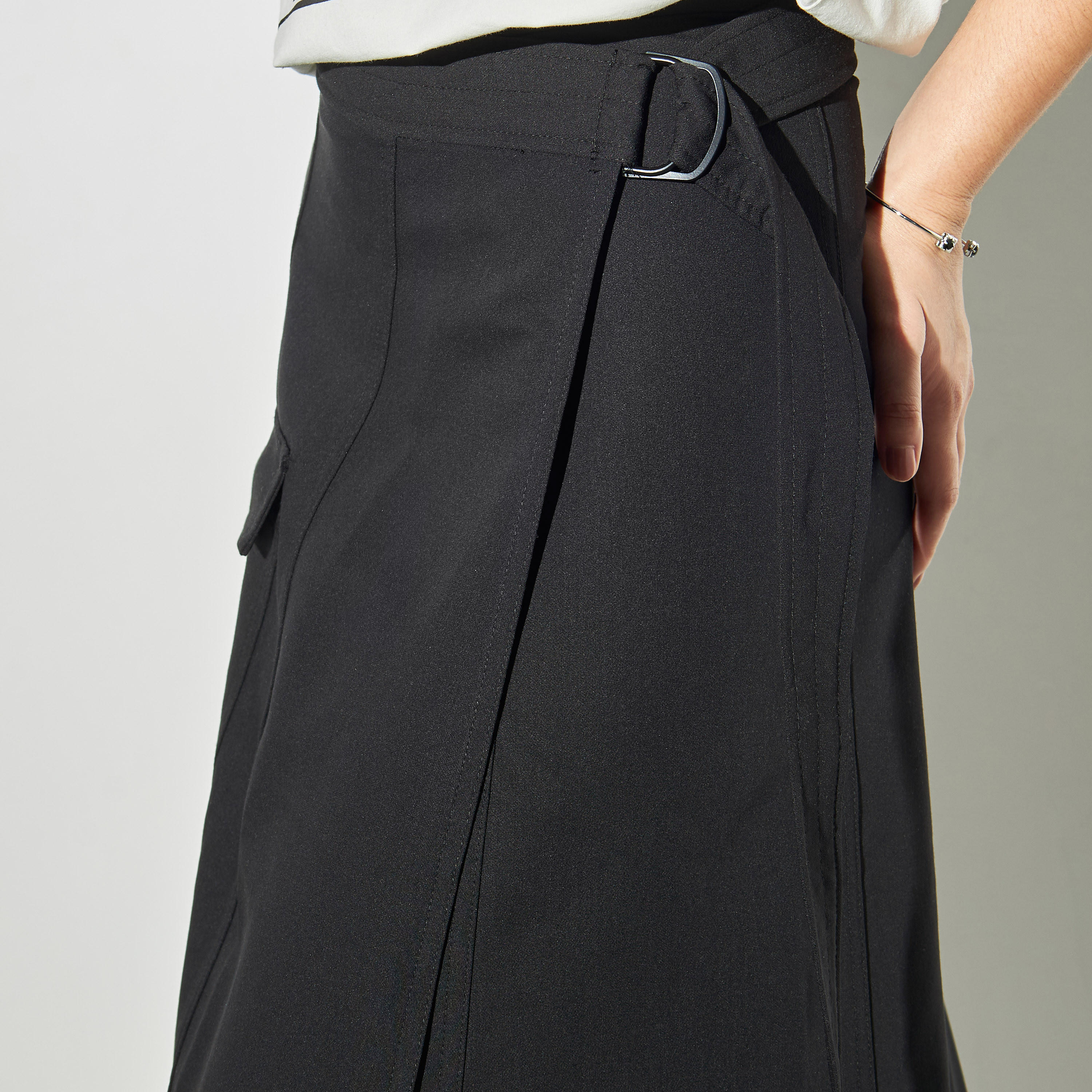 تنورة ملفوفة سادة إيه لاين بإغلاق بإبزيم-women-clothing-bottoms-skirts-image-4