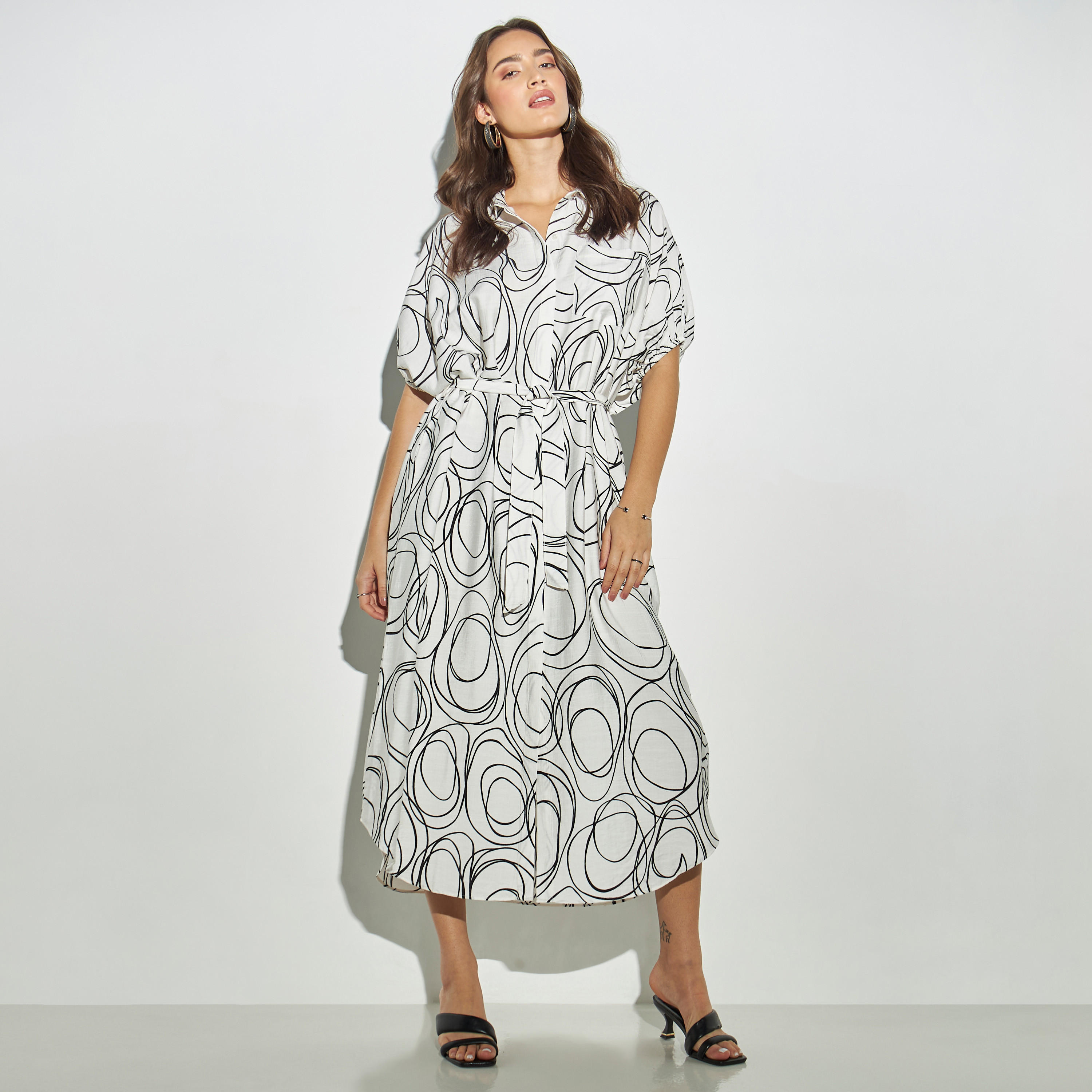 All-Over Print Shirt Dress with Tie-Up Belt-women-clothing-dresses-image-1