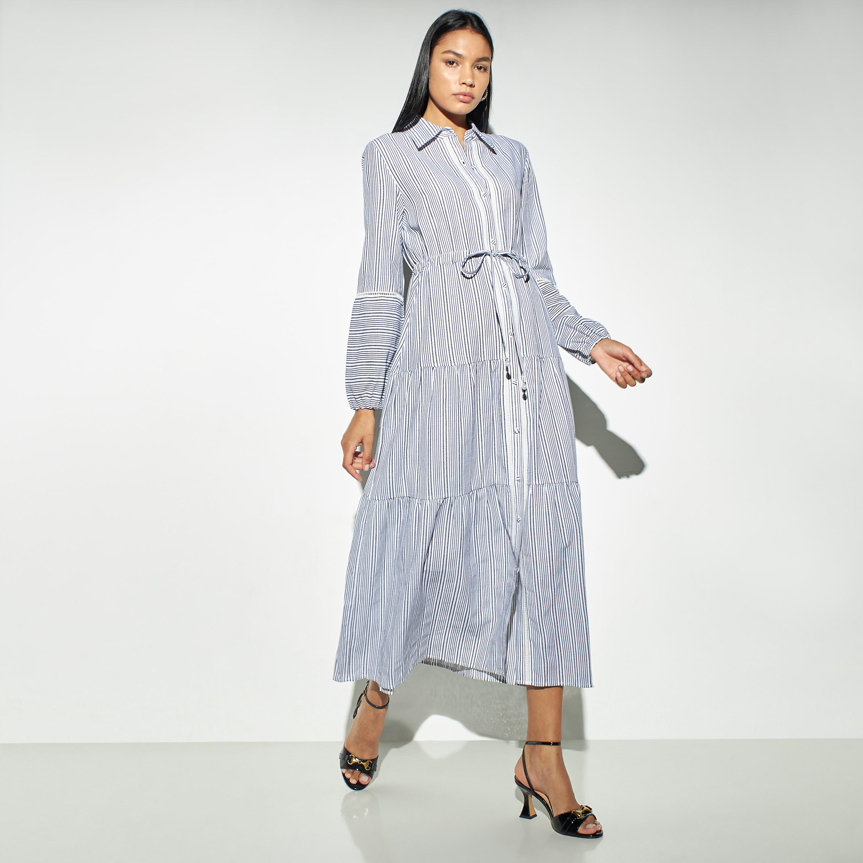 فستان قميص مخطط بأزرار وأربطة-women-clothing-dresses-image-3