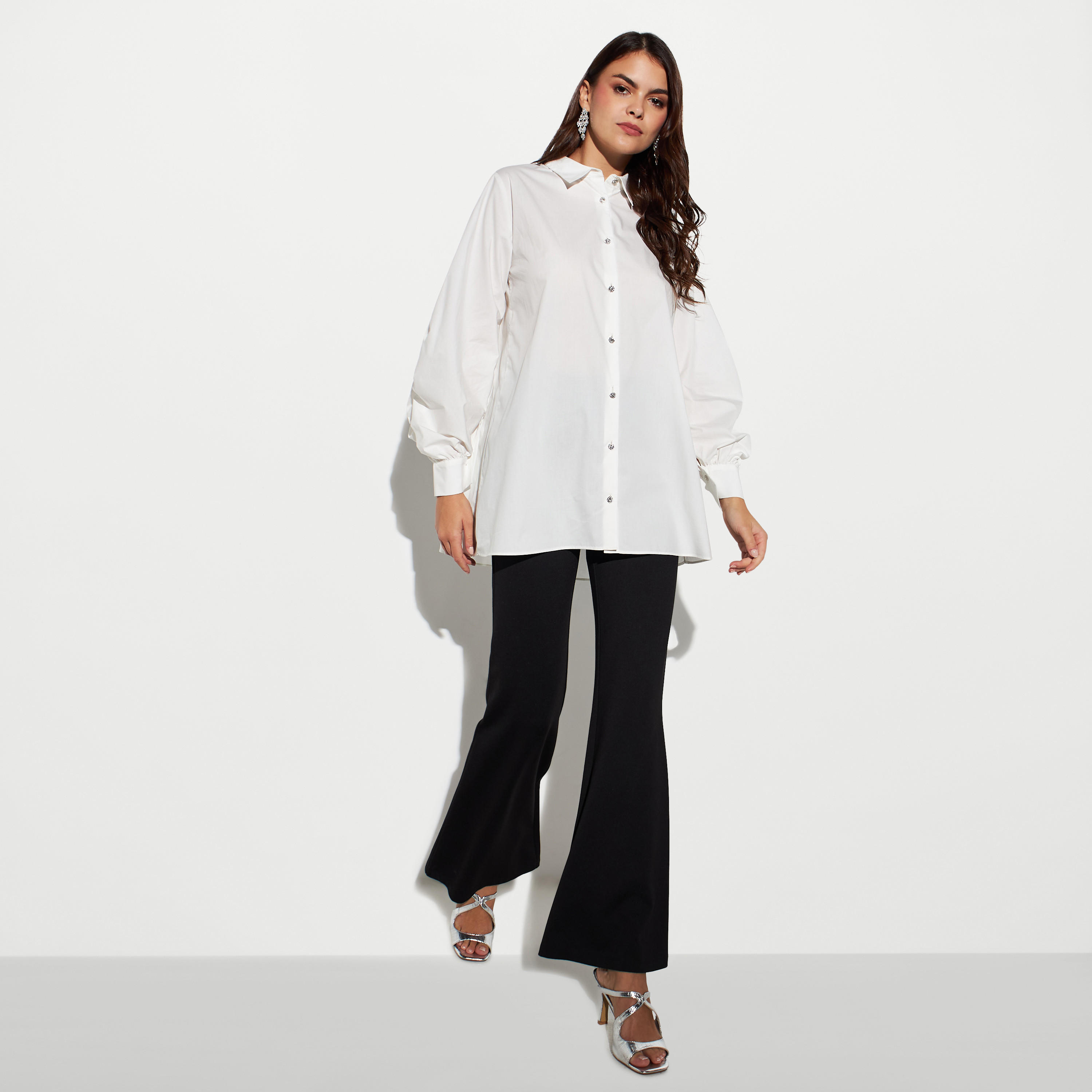 قميص طويل بأكمام منفوخة وكُسرات-women-clothing-shirtsandblouses-shirts-image-2
